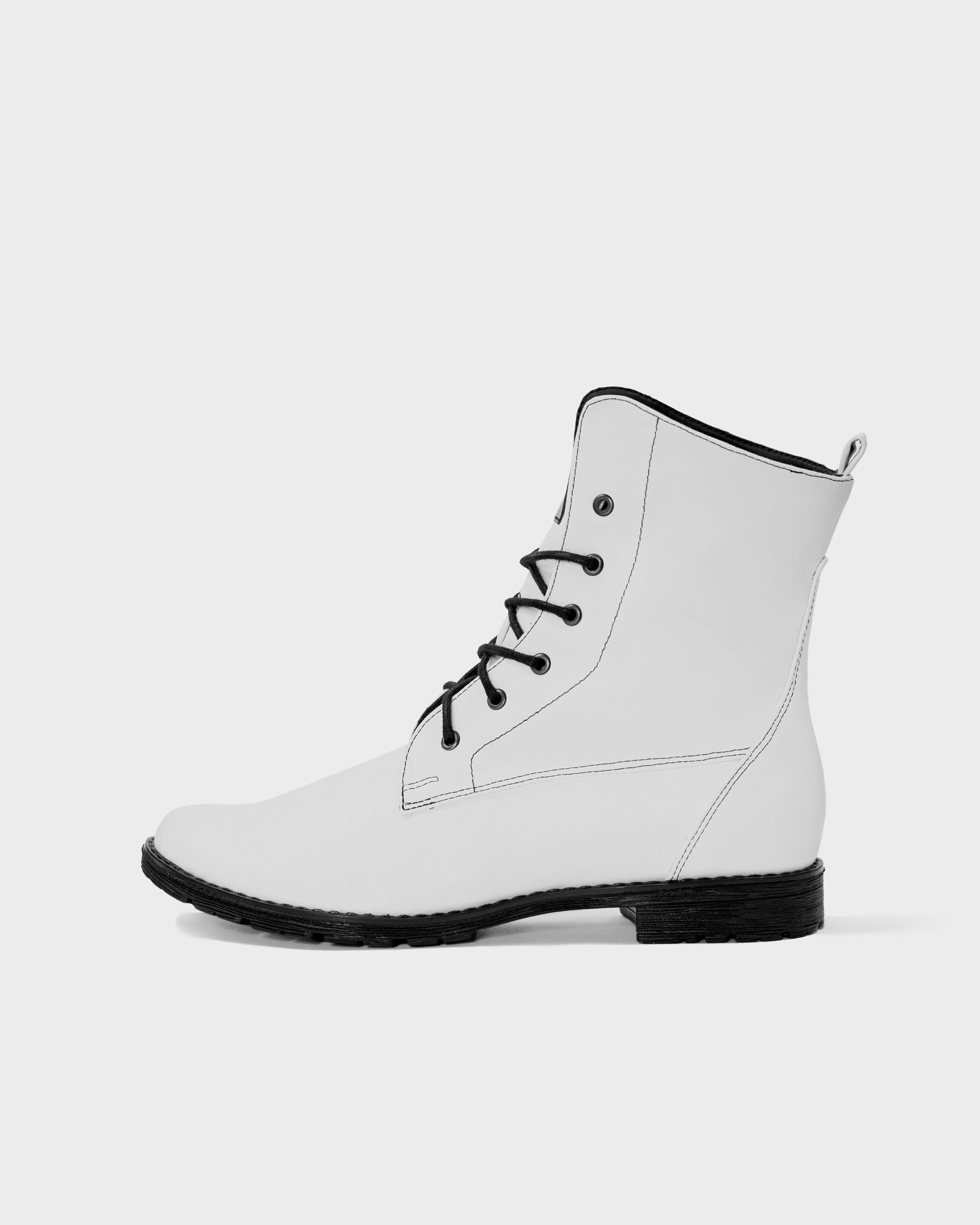 BOHEMA Workers No. 2 - white women's lace-up boots made from cactus plant leather