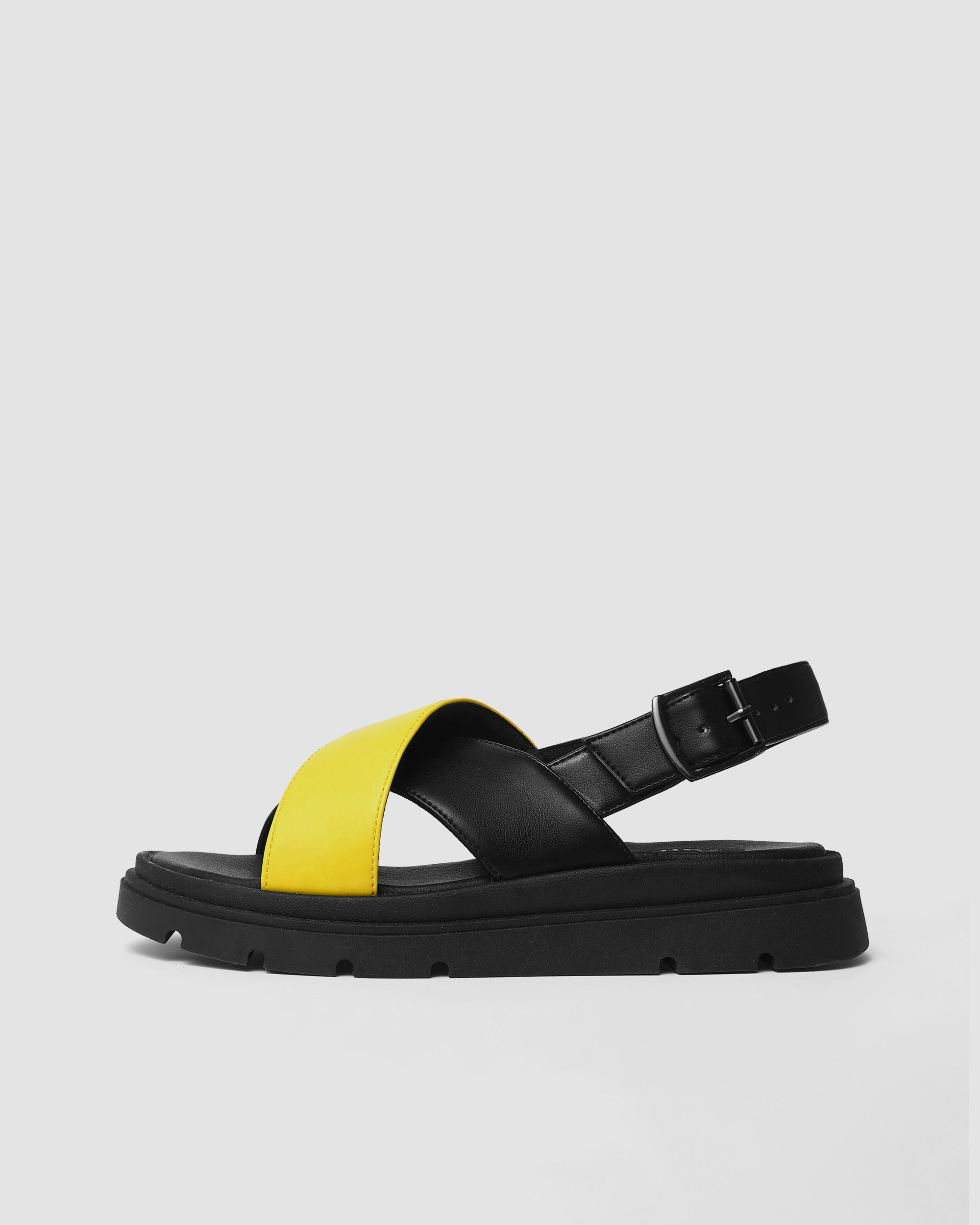 BOHEMA Glare Sandals in lemon yellow - detail view of women's heeled sandals