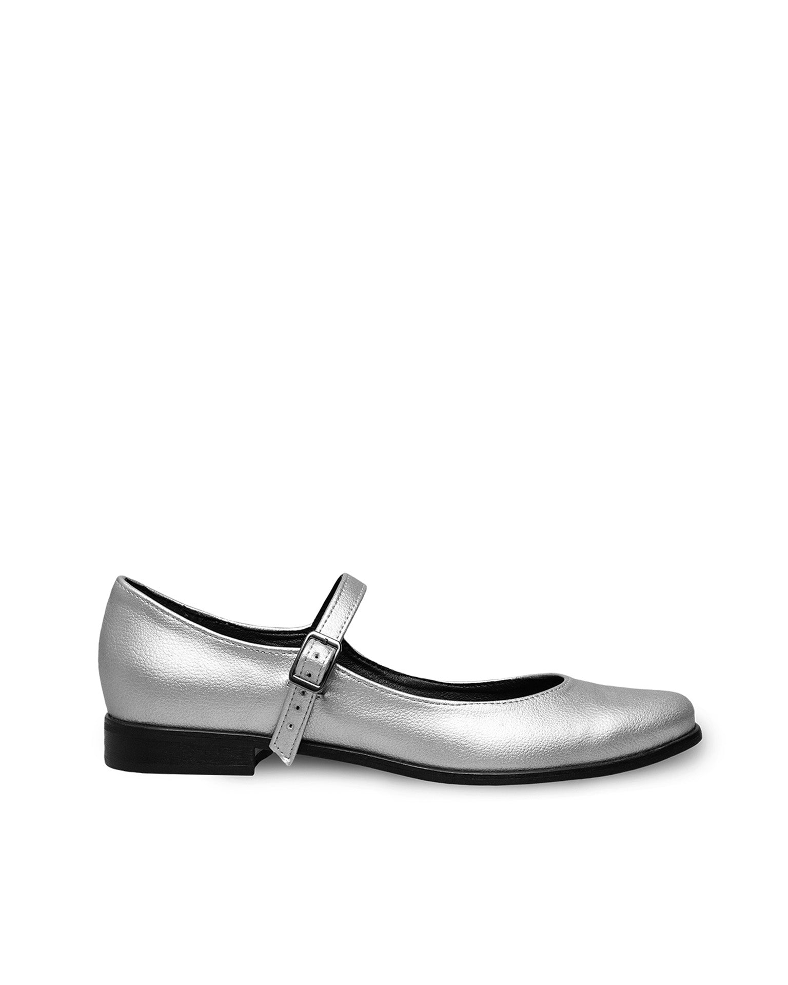 BOHEMA Mary Jane Pumps in silver - side view of women's Mary Jane ballet flats