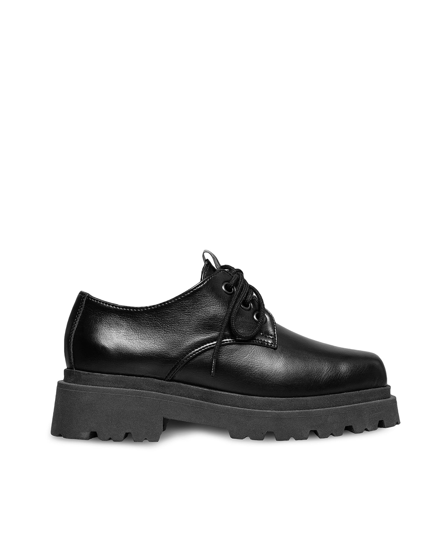 BOHEMA Sienna Squared Derbs in black - side view of women's derby shoes