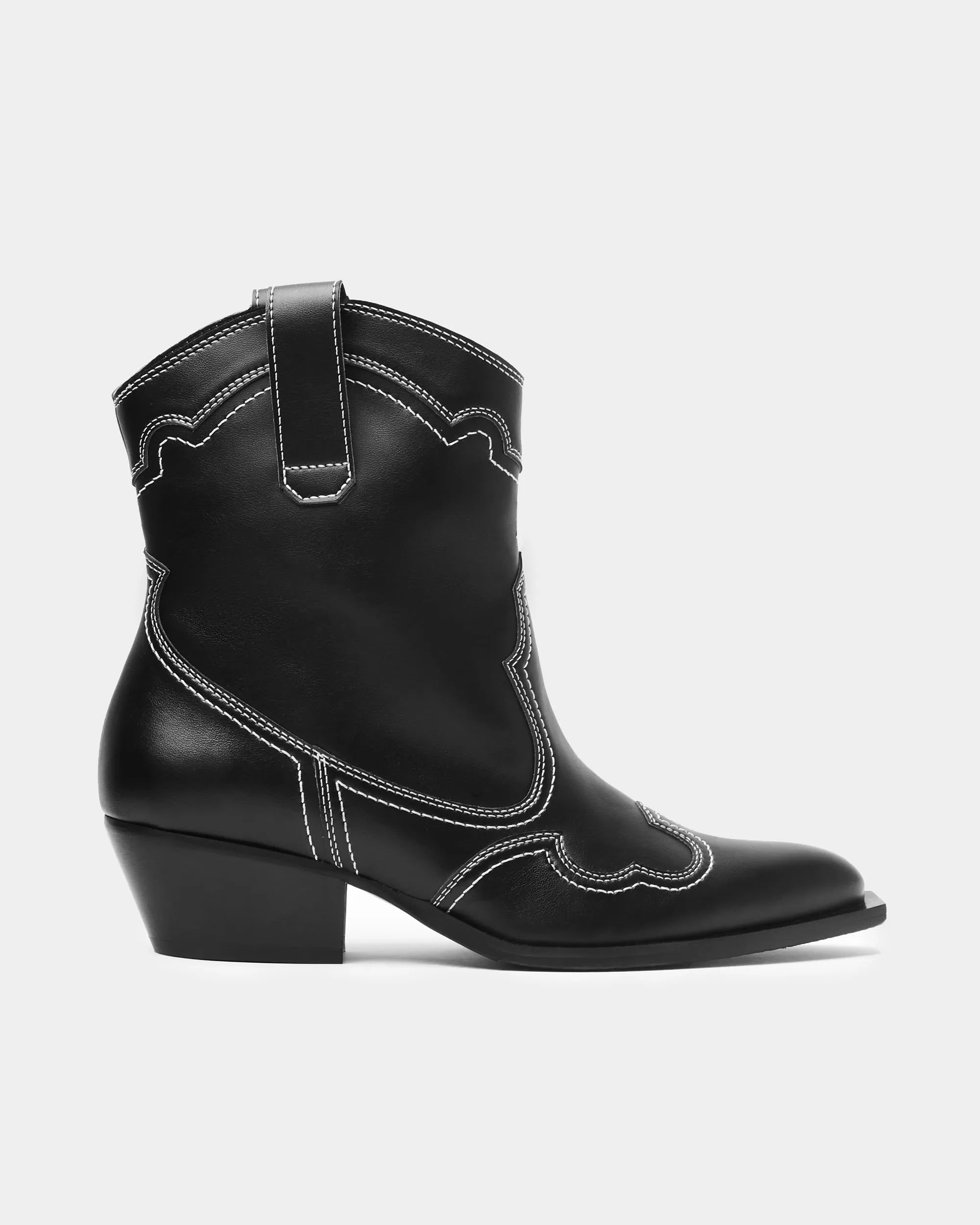 BOHEMA Stitchy Cowboy Boots in black - back view of women's cowboy boots