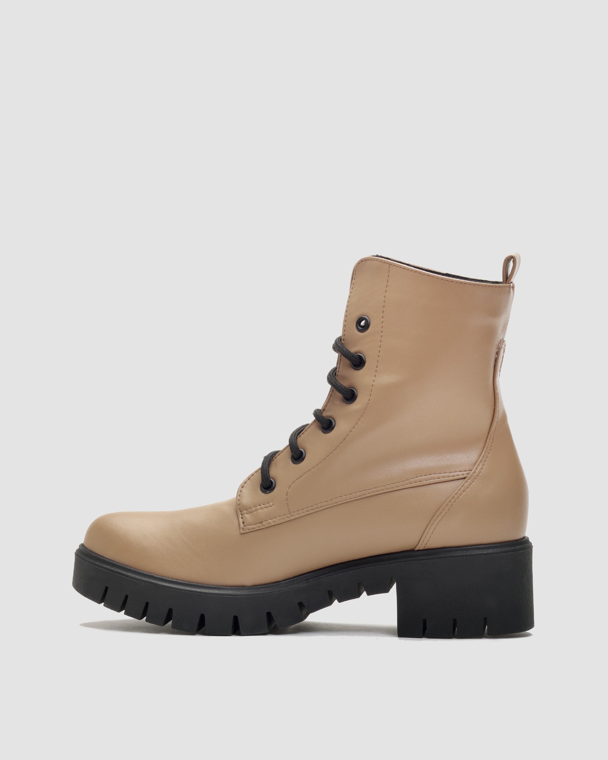 BOHEMA Workers No. 3 in caramel - side view of women's lace-up boots