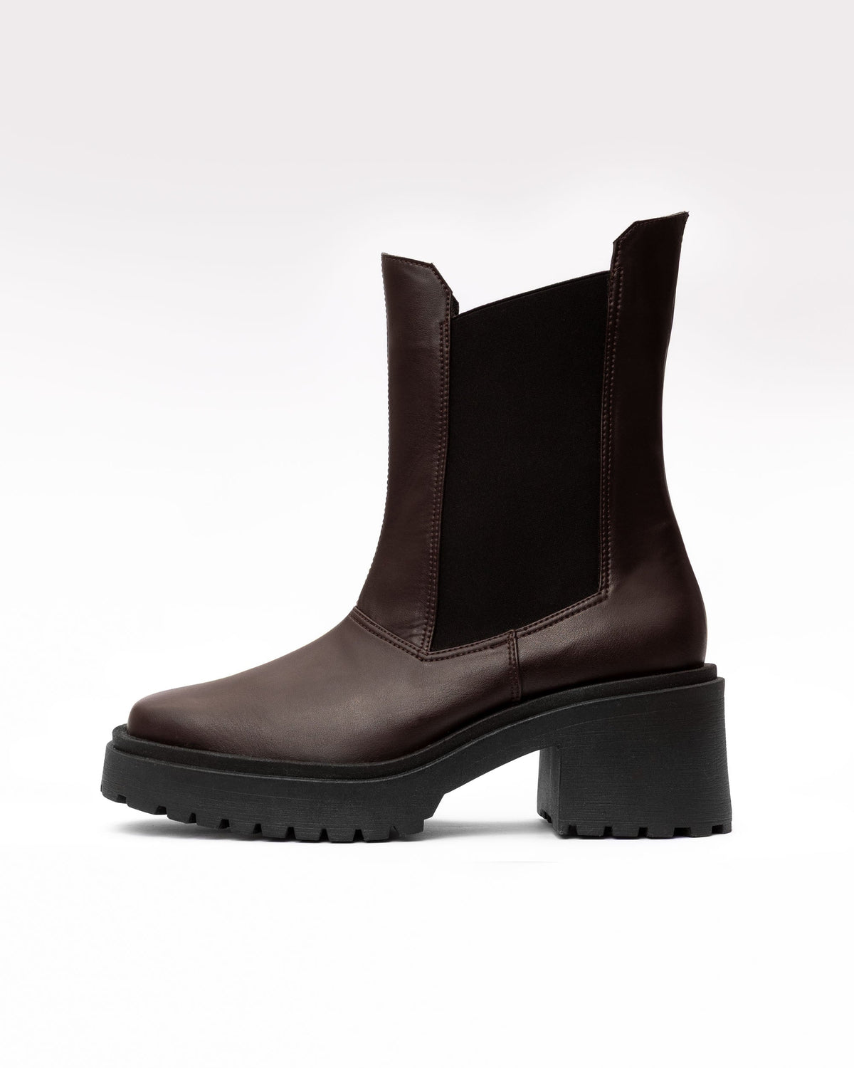 BOHEMA Squared Chelsea Boots Chocolate - brown women's chelsea boots made from plant leather, styling