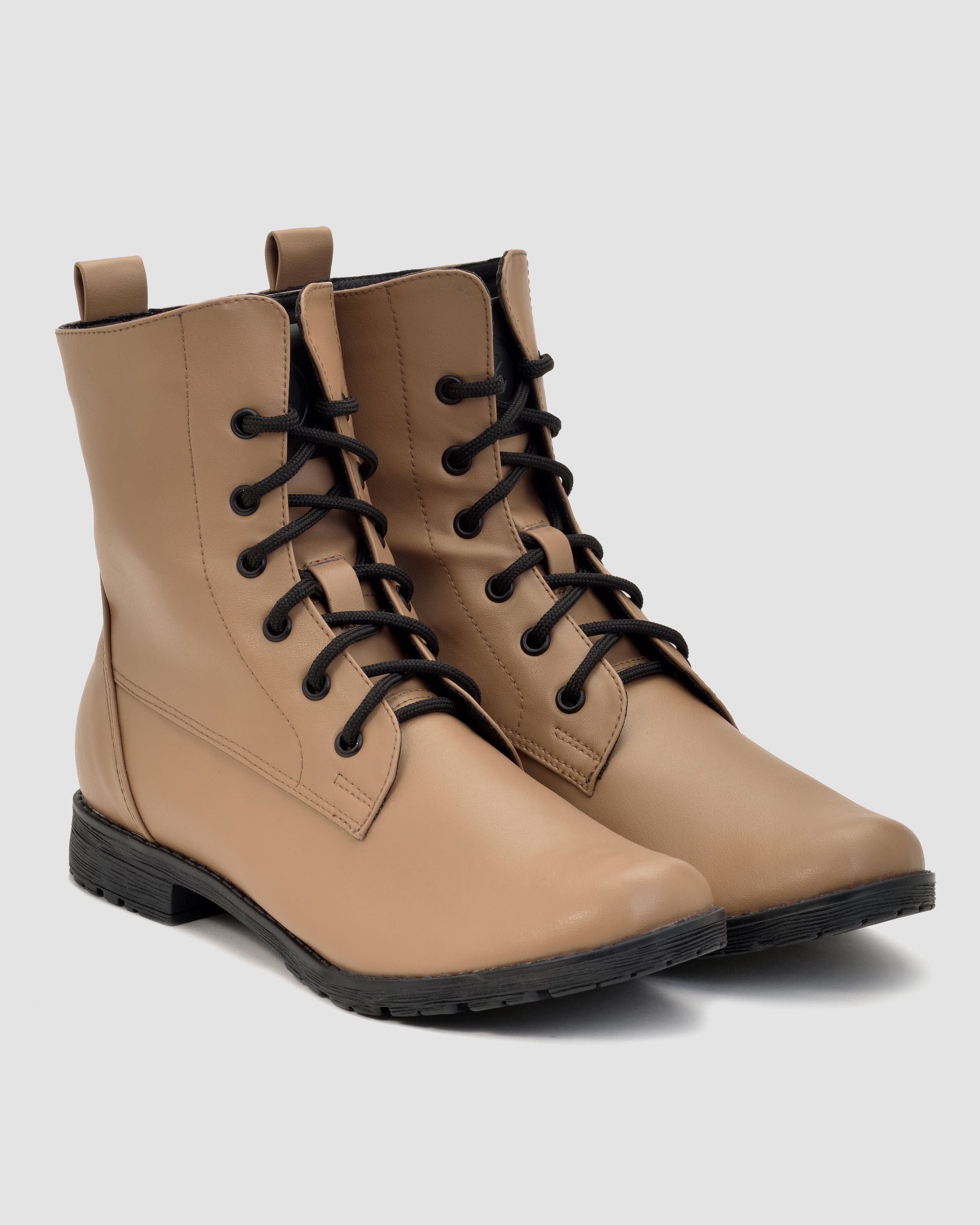 BOHEMA Workers No. 2 in caramel - side view of women's lace-up boots