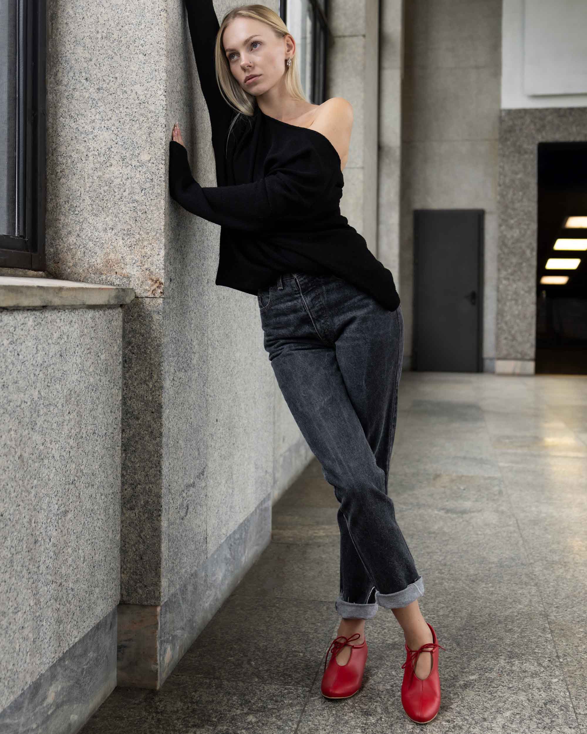 BOHEMA Akira Pumps in black - back view of women's ballet flats