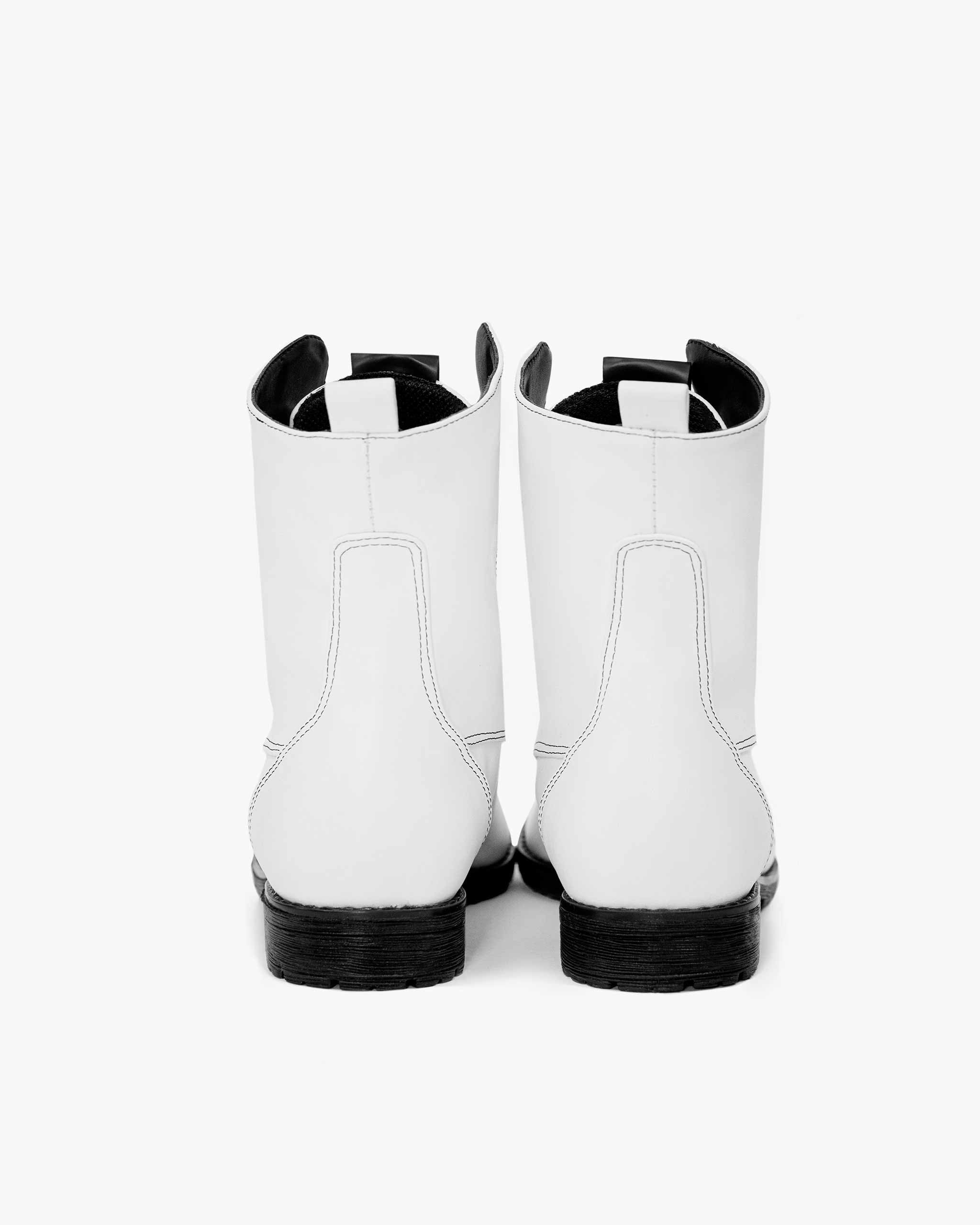 BOHEMA Workers No. 2 in white - top view of women's lace-up boots