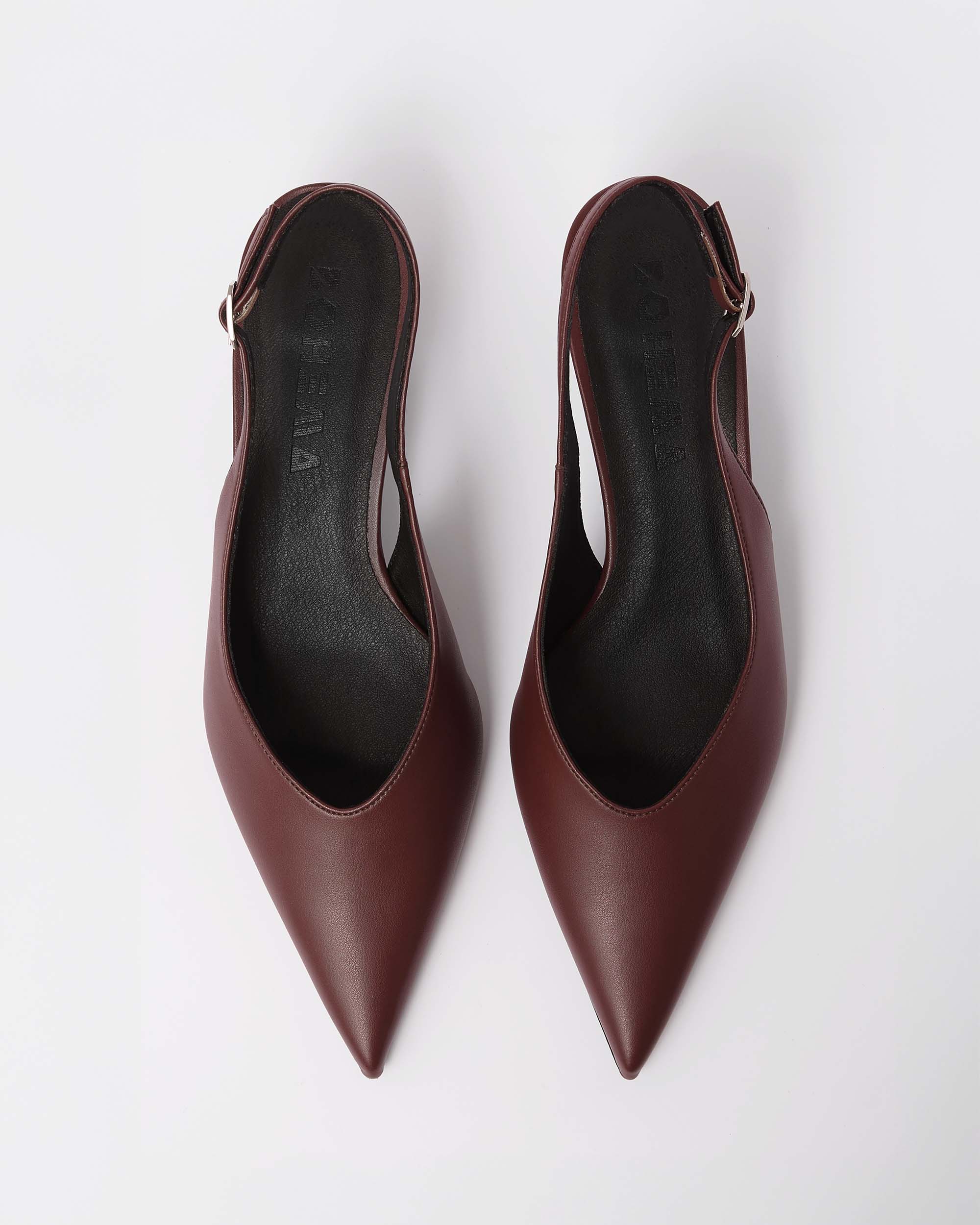 BOHEMA Kitten Heels in burgundy - top view of women's kitten heel pumps