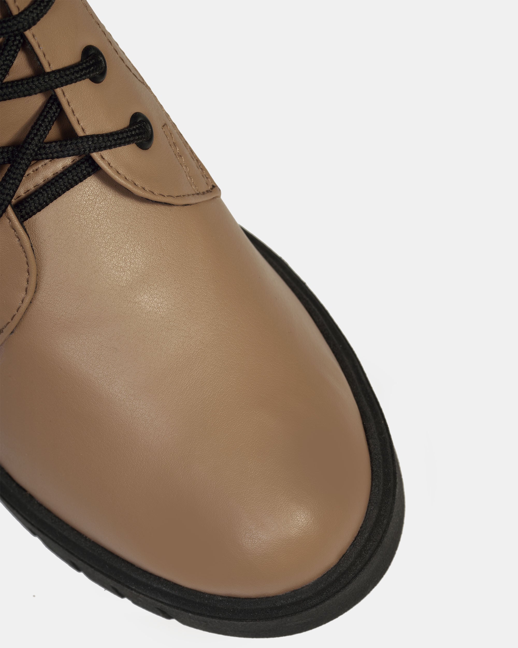 BOHEMA Workers No. 3 in caramel - worn on foot of women's lace-up boots