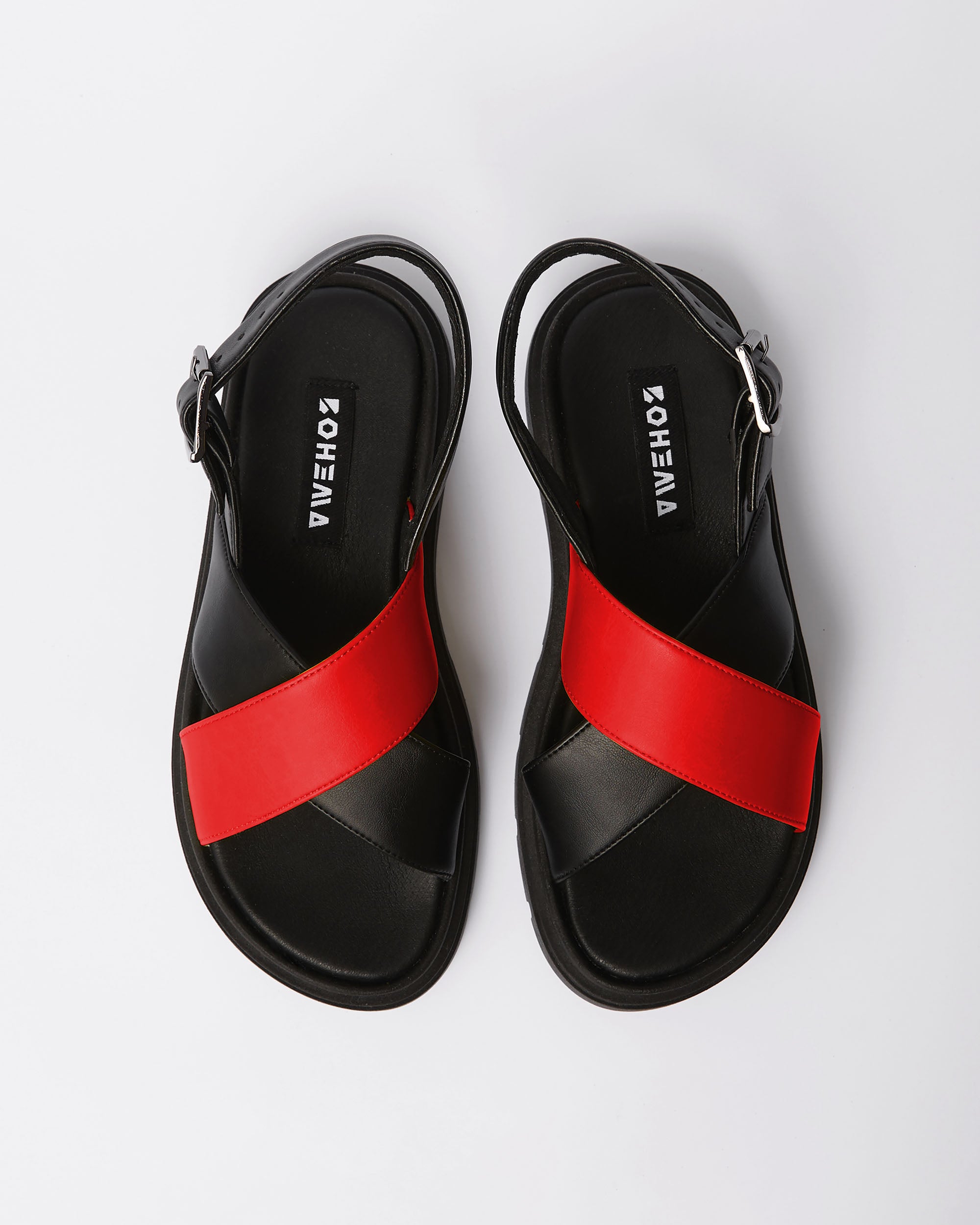 BOHEMA Glare Sandals in red - top view of women's heeled sandals