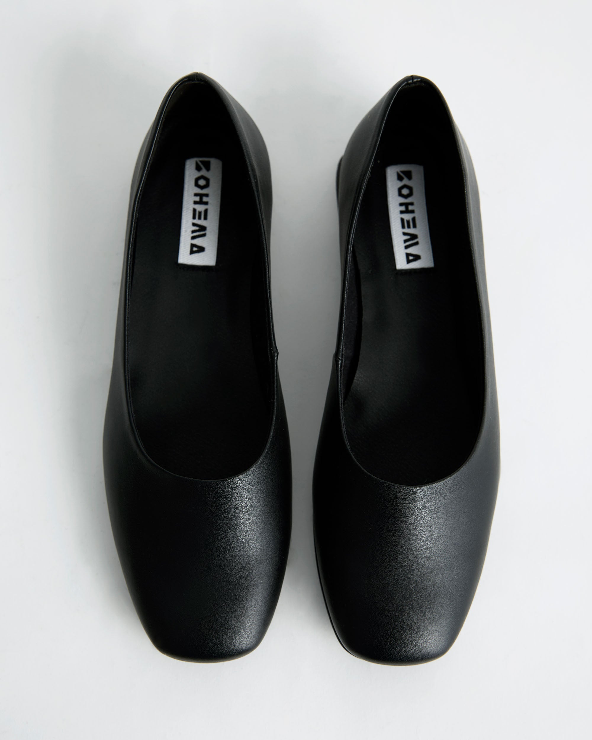 BOHEMA Black Diana Pumps in black - top view of women's square-toe ballet flats