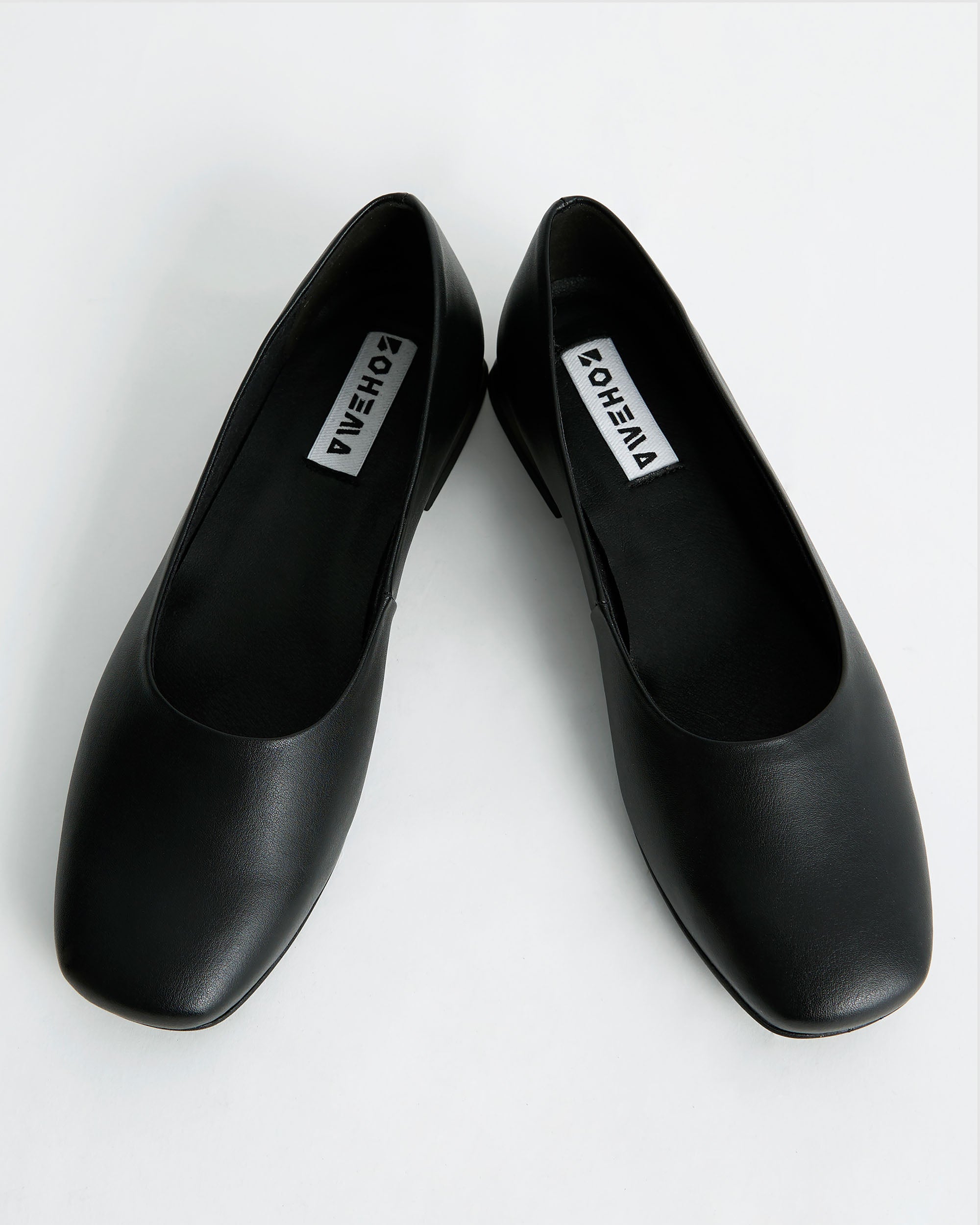 BOHEMA Black Diana Pumps in black - sole detail of women's square-toe ballet flats