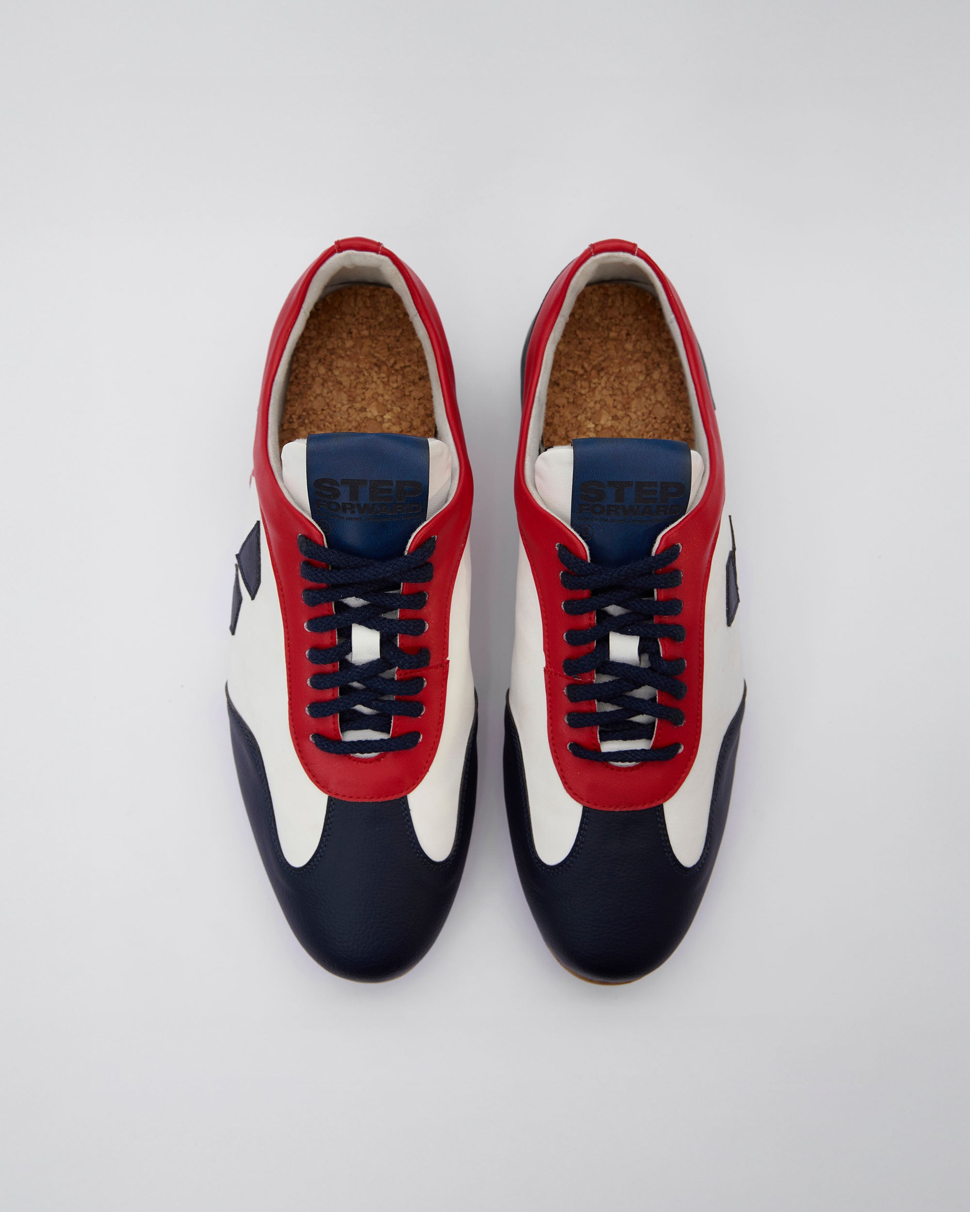 BOHEMA Racer Sneakers in blue, red and white - back view of women's sneakers