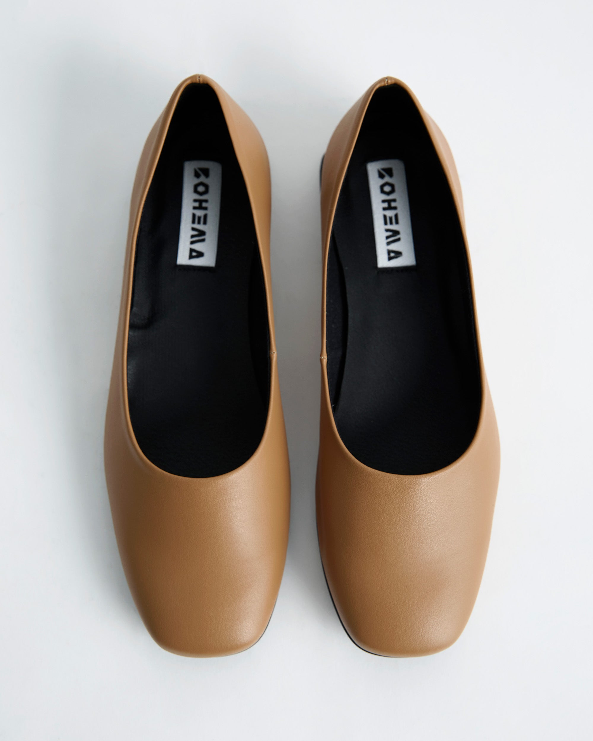 BOHEMA Carmel Diana Pumps in caramel - top view of women's square-toe ballet flats