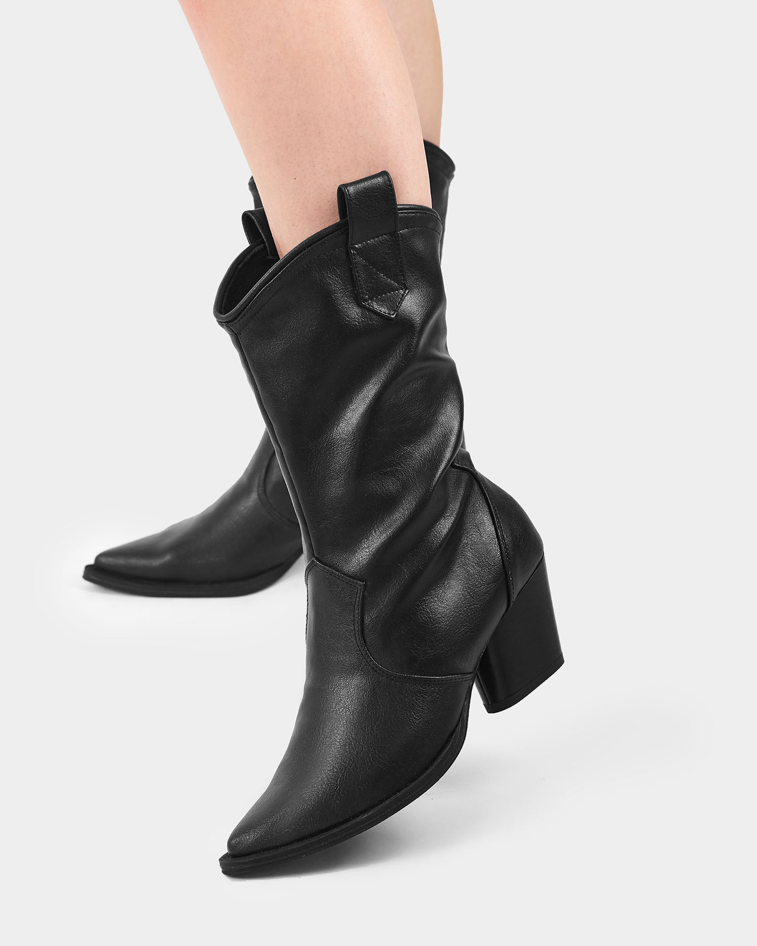 BOHEMA Sleeky Cowboy Boots in black - side view of women's cowboy boots