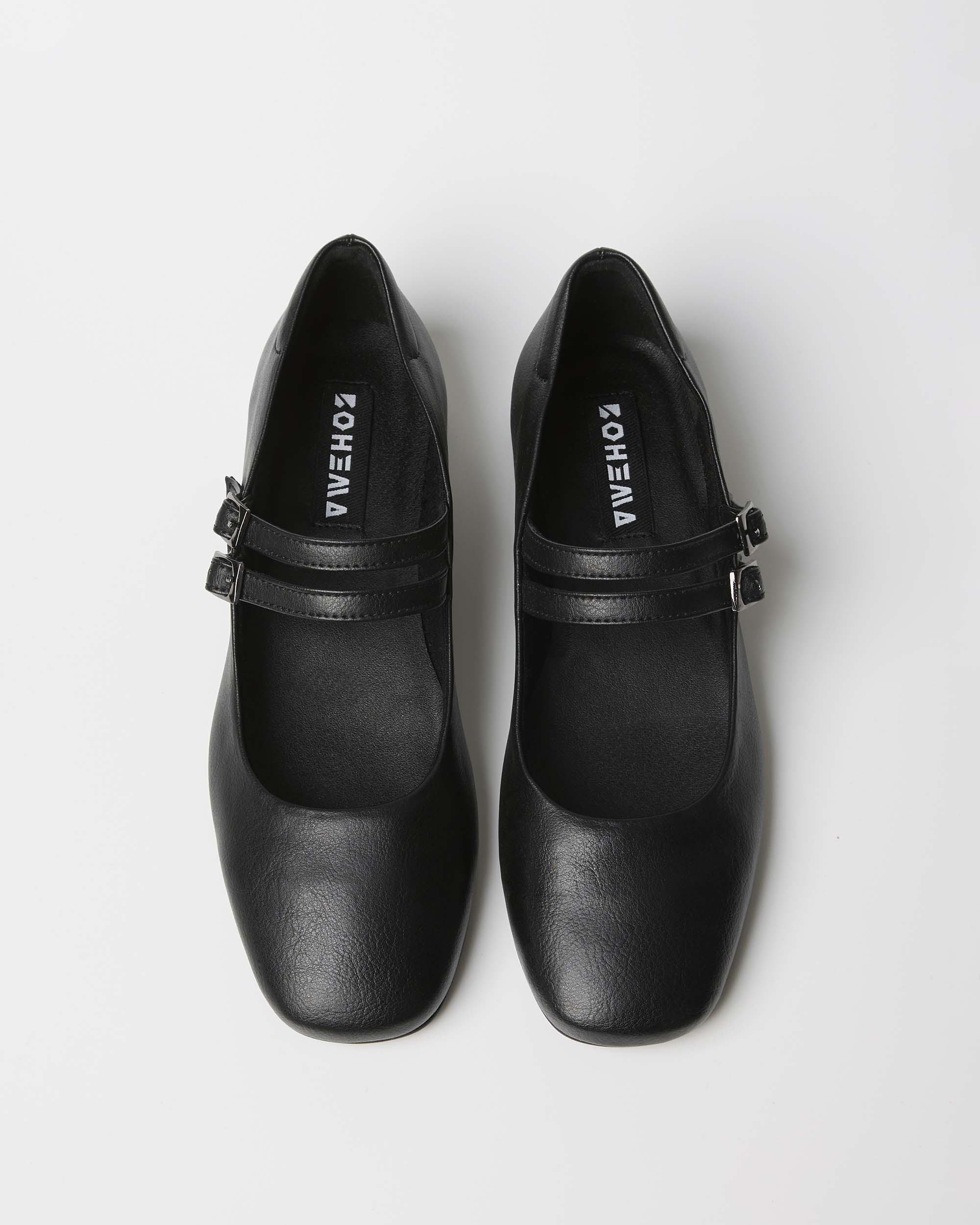 BOHEMA Blackberry Mary Jane Pumps in black - sole detail of women's Mary Jane ballet flats
