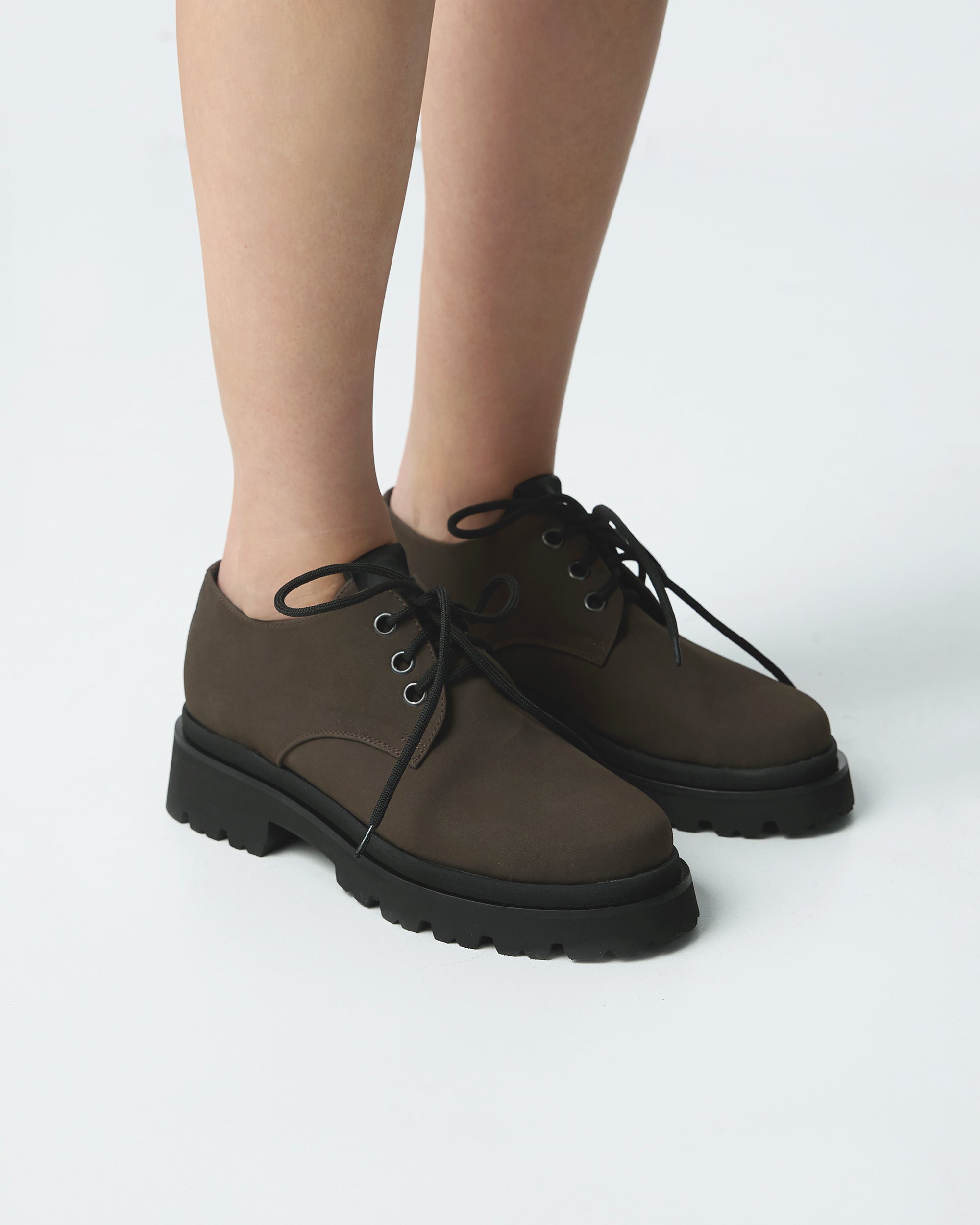 BOHEMA Chunky Derbs No. 2 in chocolate brown - back view of women's derby shoes