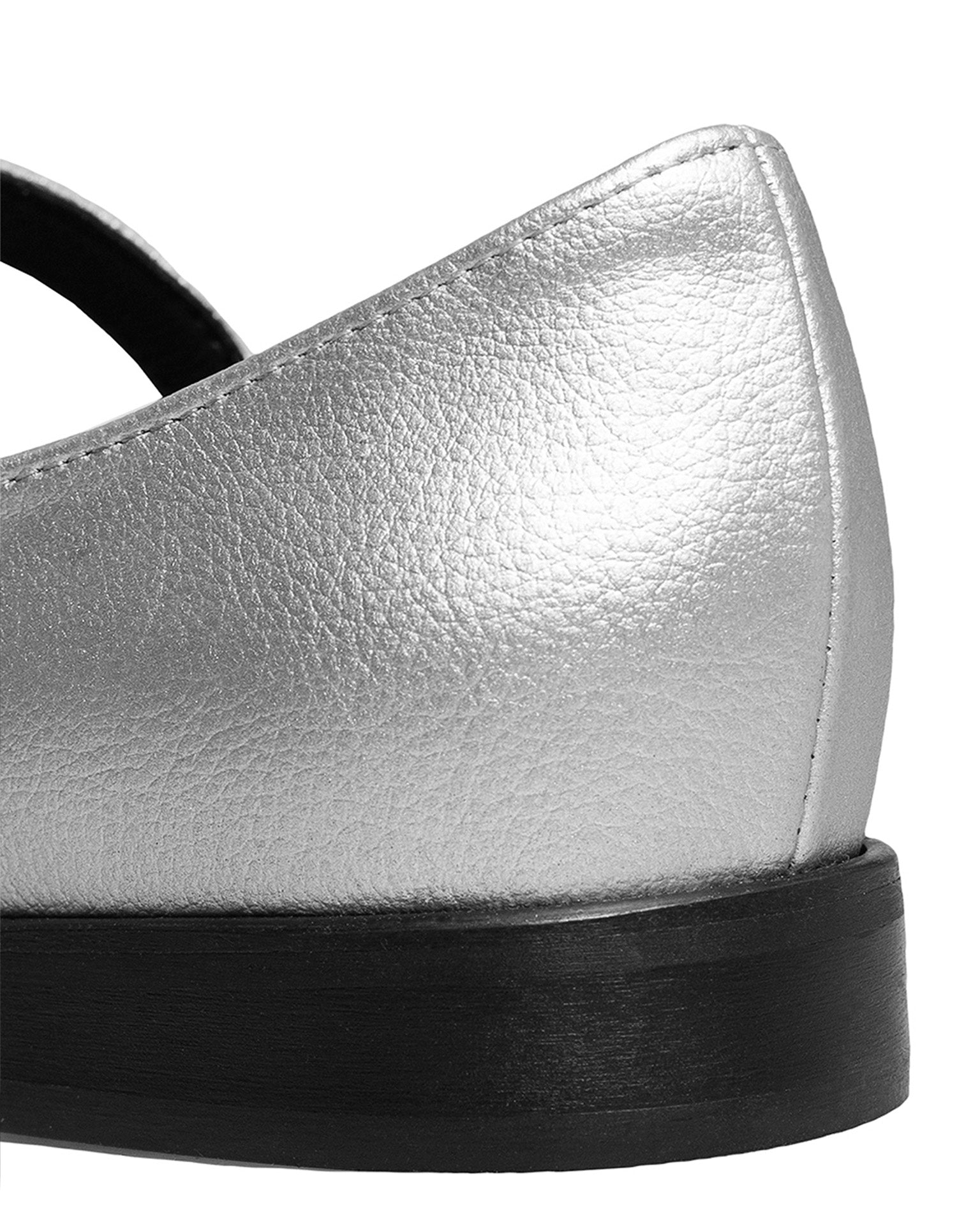 BOHEMA Mary Jane Pumps in silver - worn on foot of women's Mary Jane ballet flats