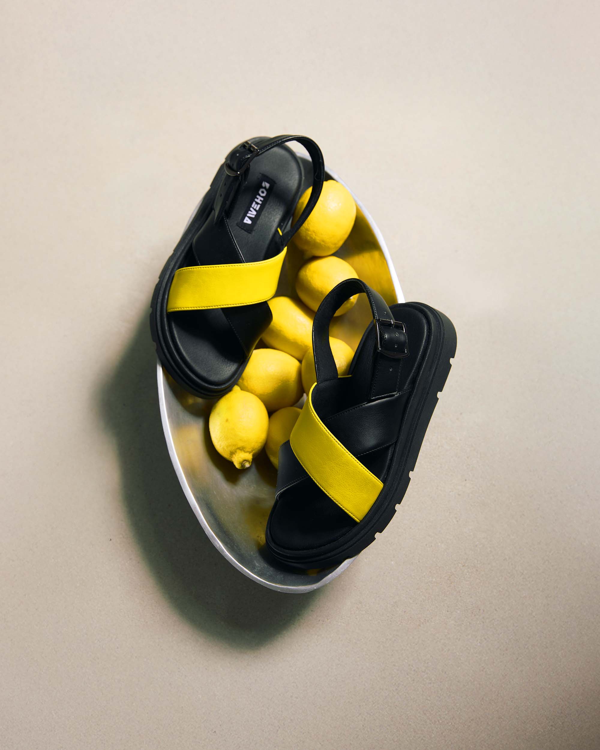 BOHEMA Glare Sandals in lemon yellow - styled look of women's heeled sandals