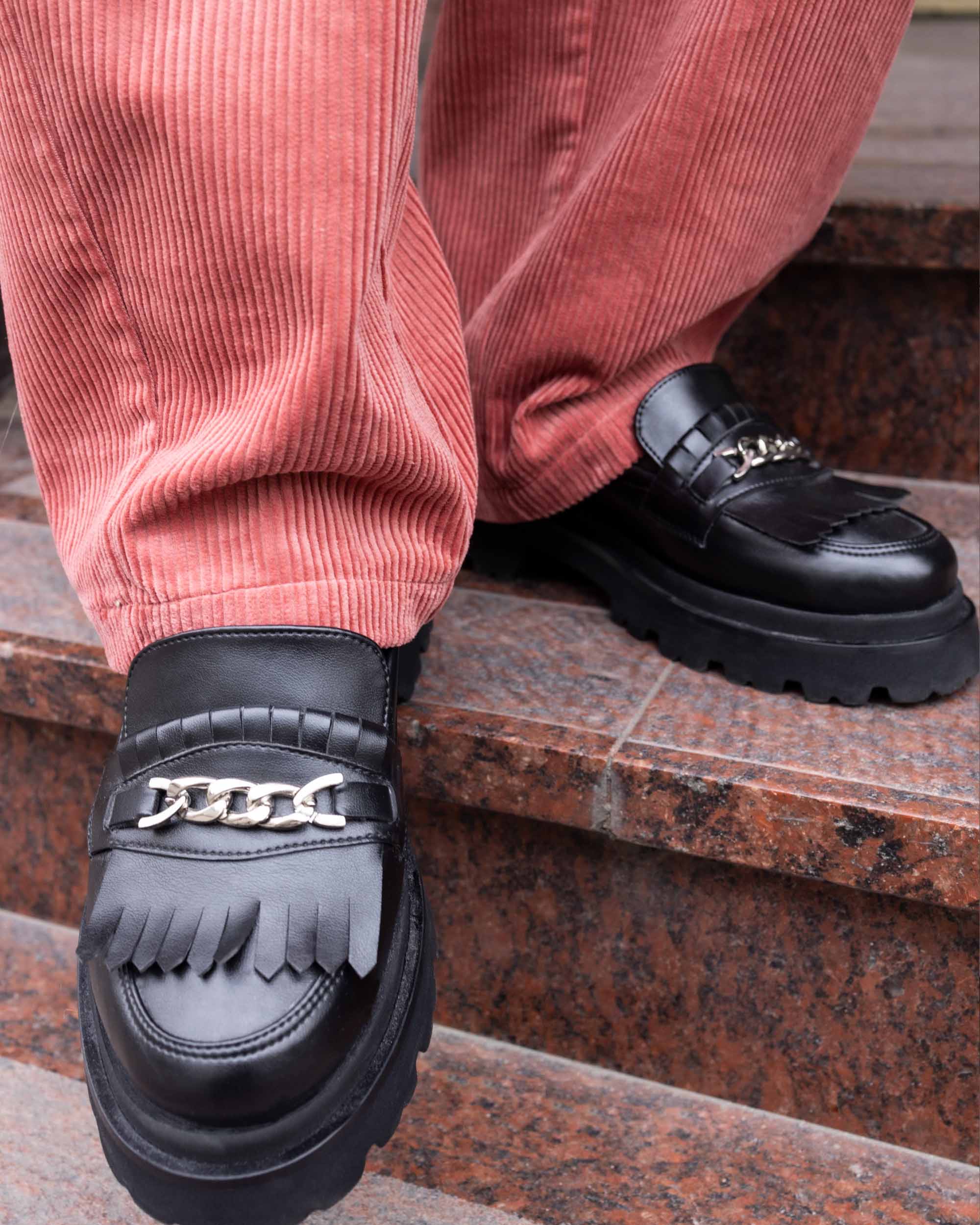 BOHEMA Chunky Loafers in black - back view of women's loafers