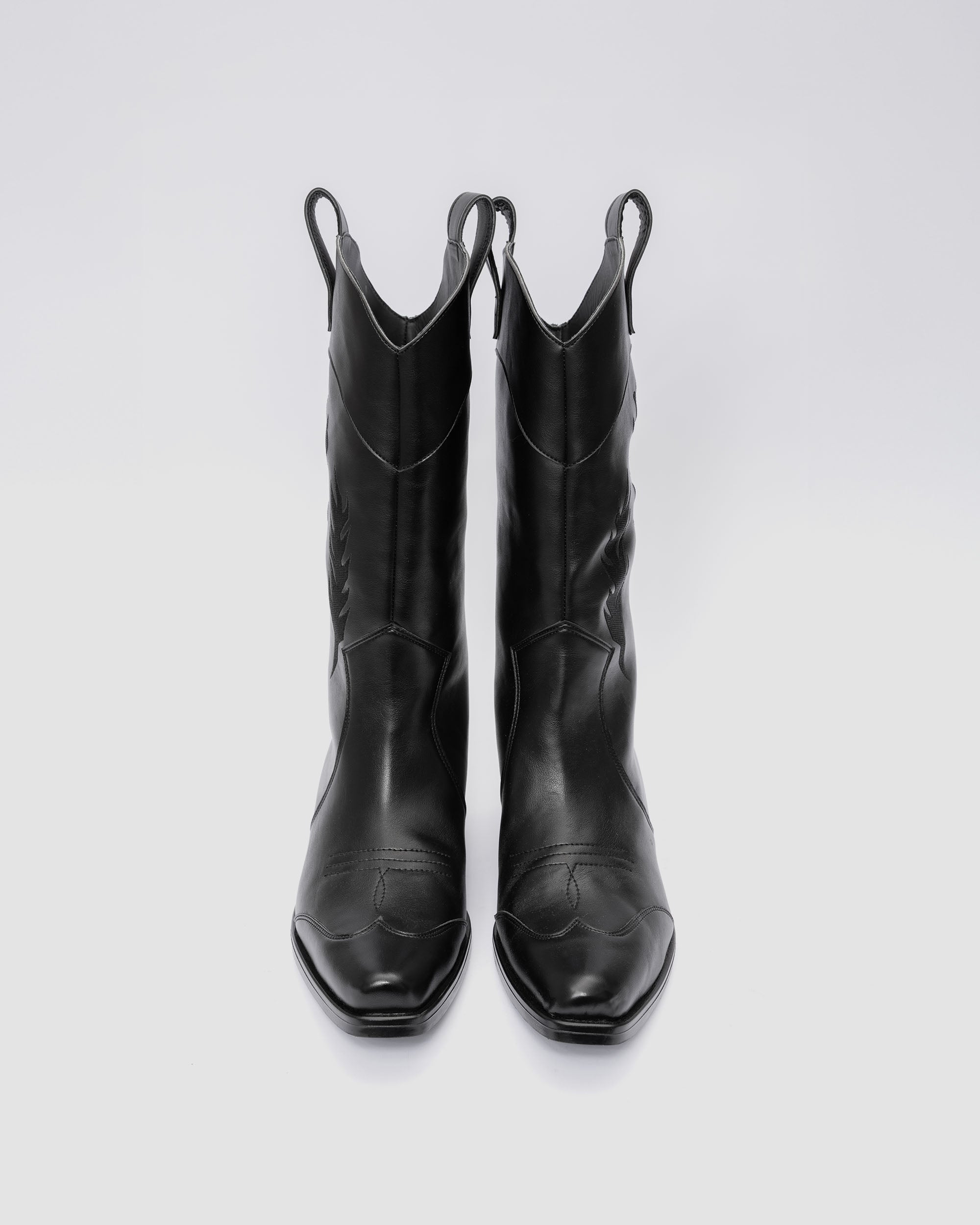 BOHEMA Black Saint in black - top view of women's embroidered cowboy boots