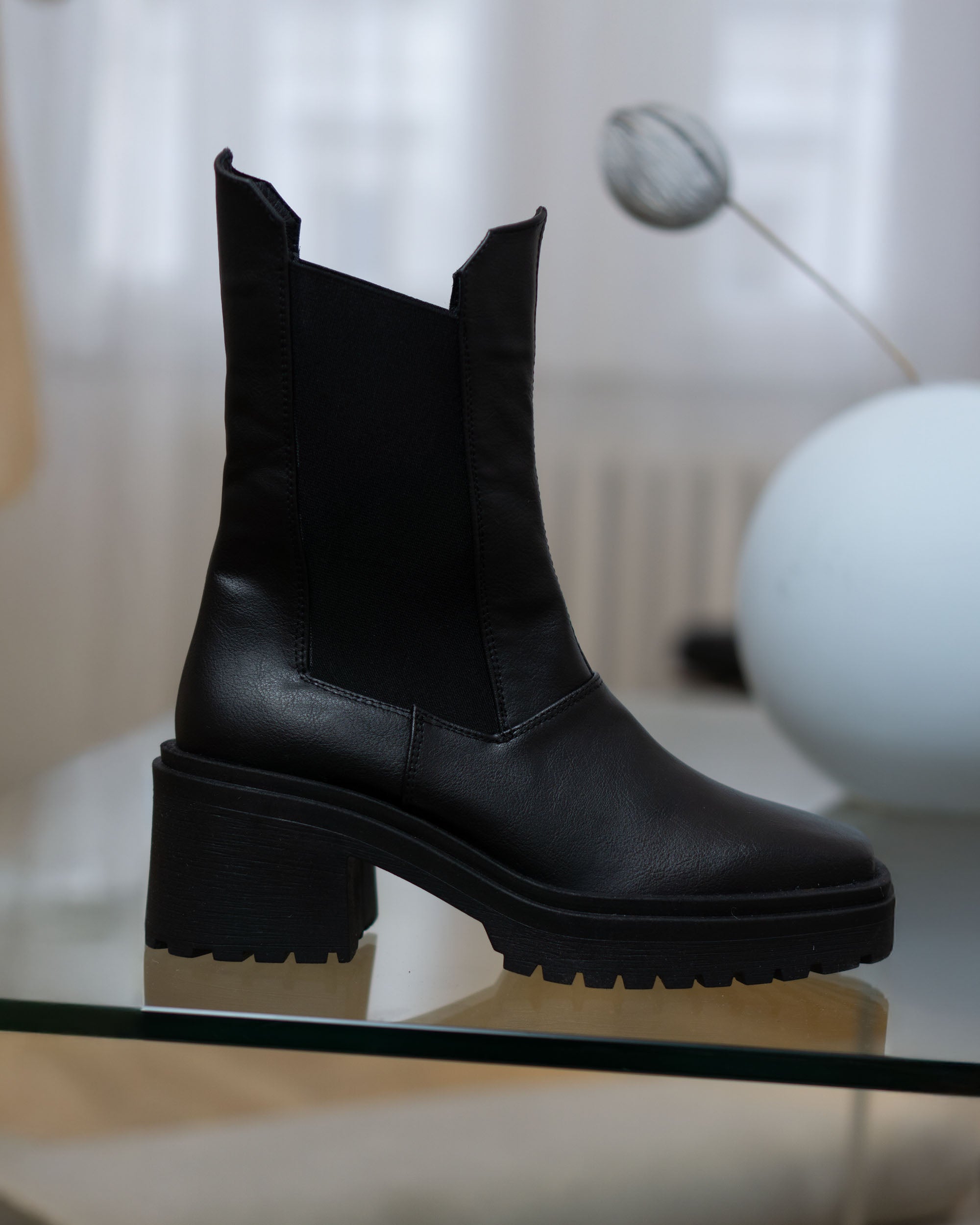 BOHEMA Squared Chelsea Boots in black - worn on foot of women's chelsea boots
