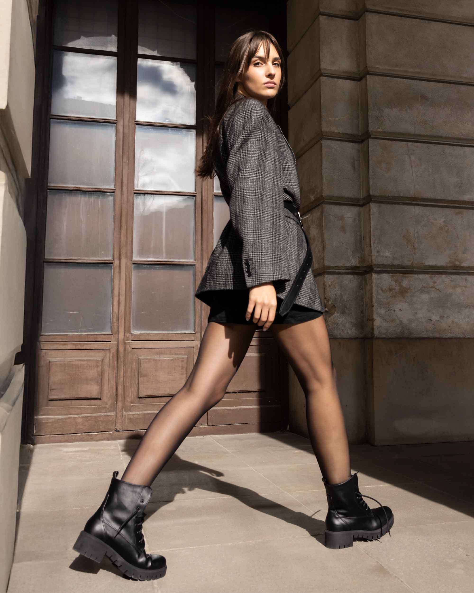 BOHEMA Workers No. 3 in black - pair view of women's lace-up boots