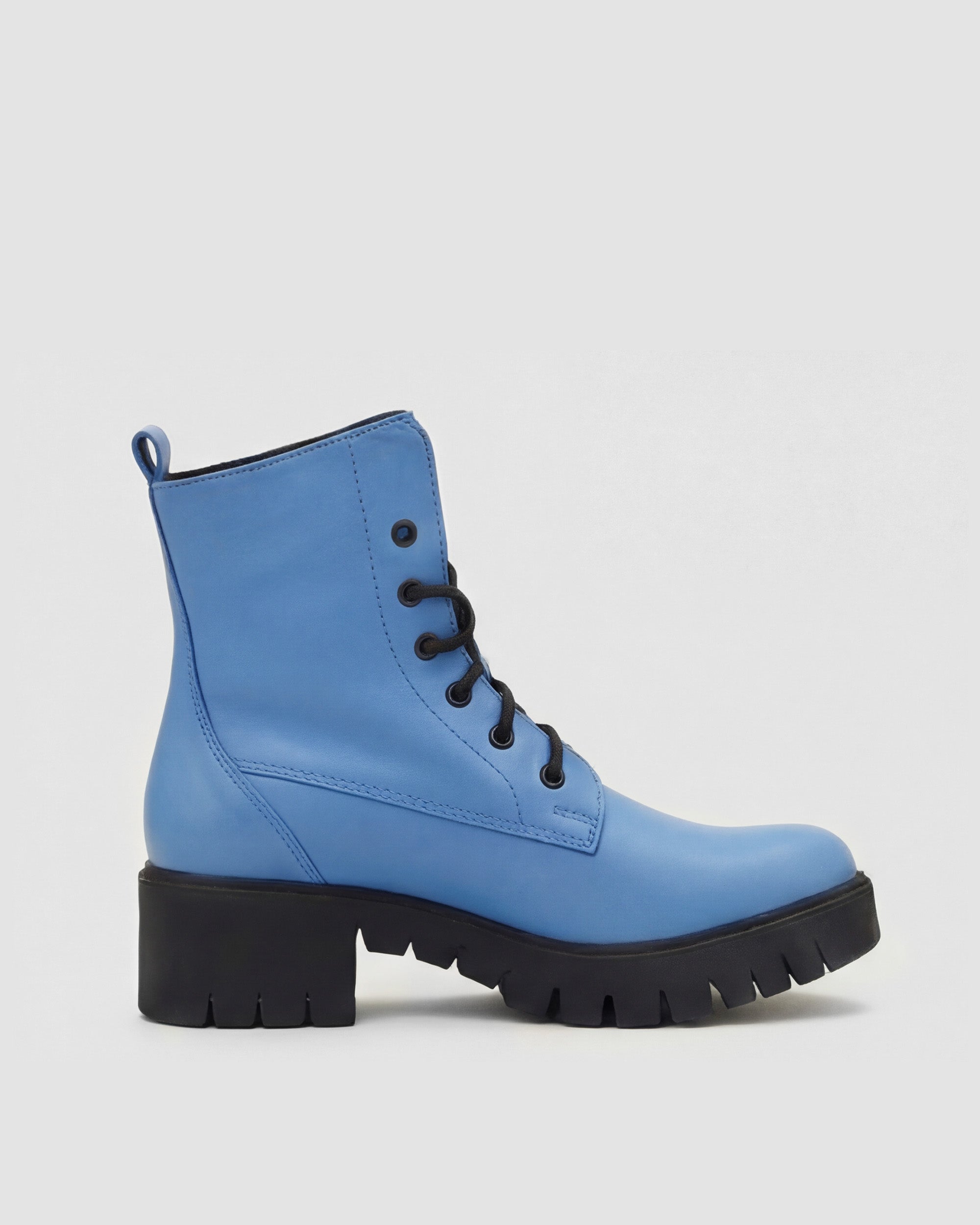 BOHEMA Workers No. 3 in baby blue - top view of women's lace-up boots