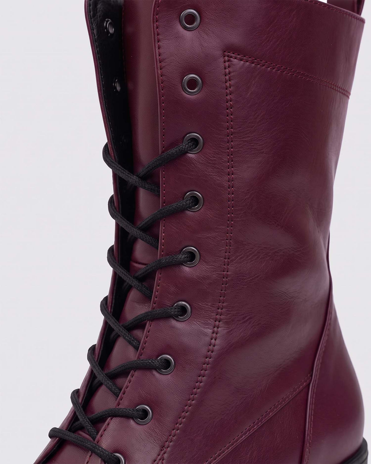 BOHEMA High Boots Burgundy - burgundy women's lace-up boots made from grape plant leather, lacing detail