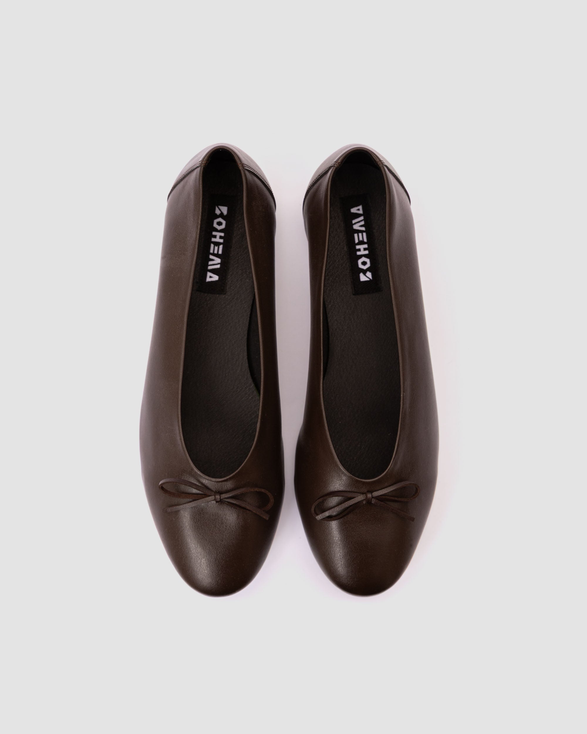 Bohema brown ballet flats in plant-based material with bows, modern eco-friendly footwear