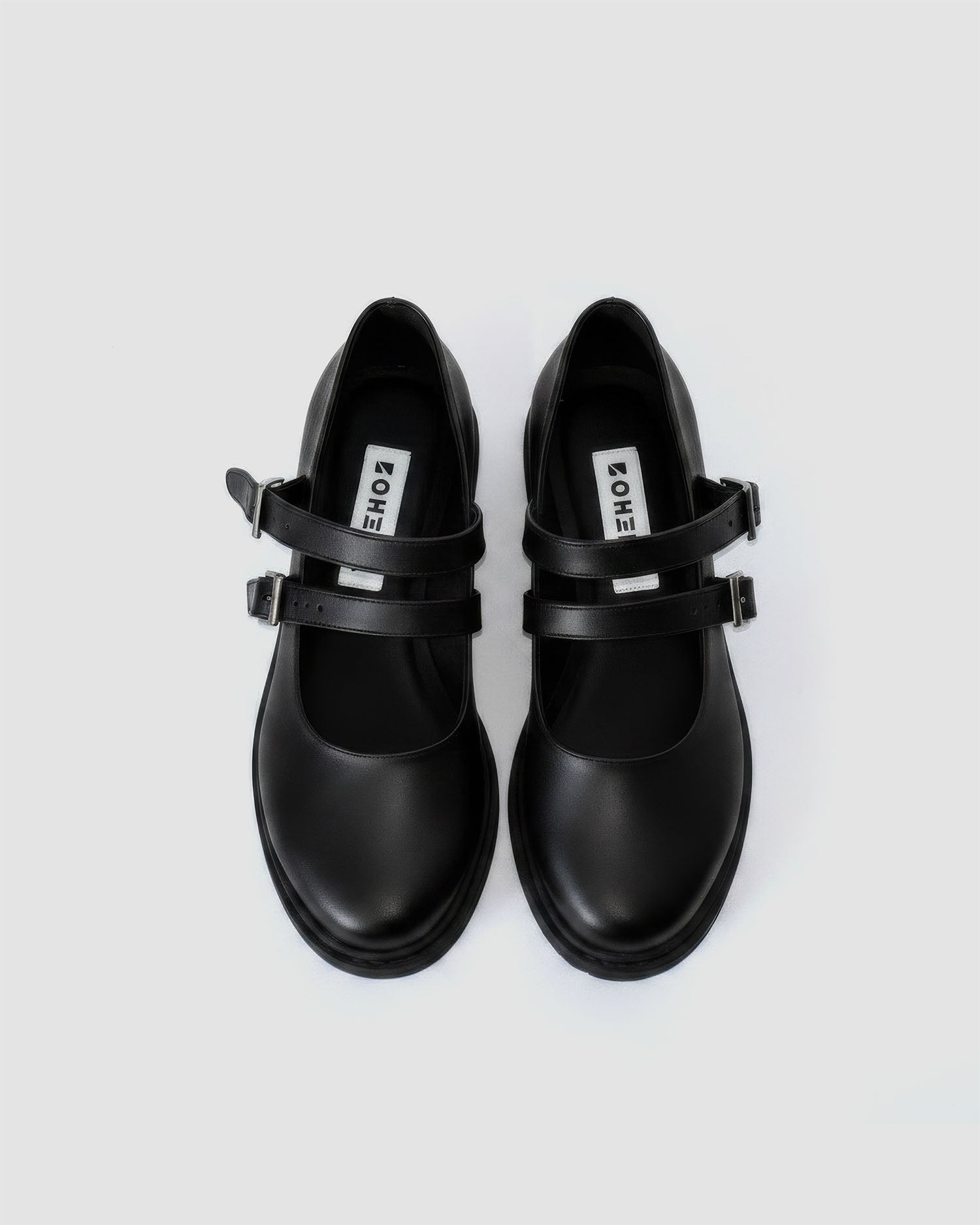 Twin Mary Jane Black Viridis corn leather ballerinas with double strap, front