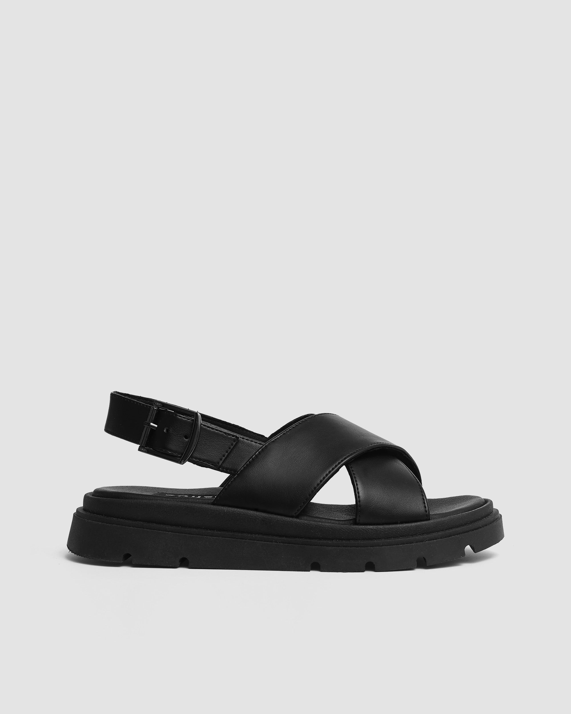 BOHEMA Glare Sandals in black - side view of women's heeled sandals