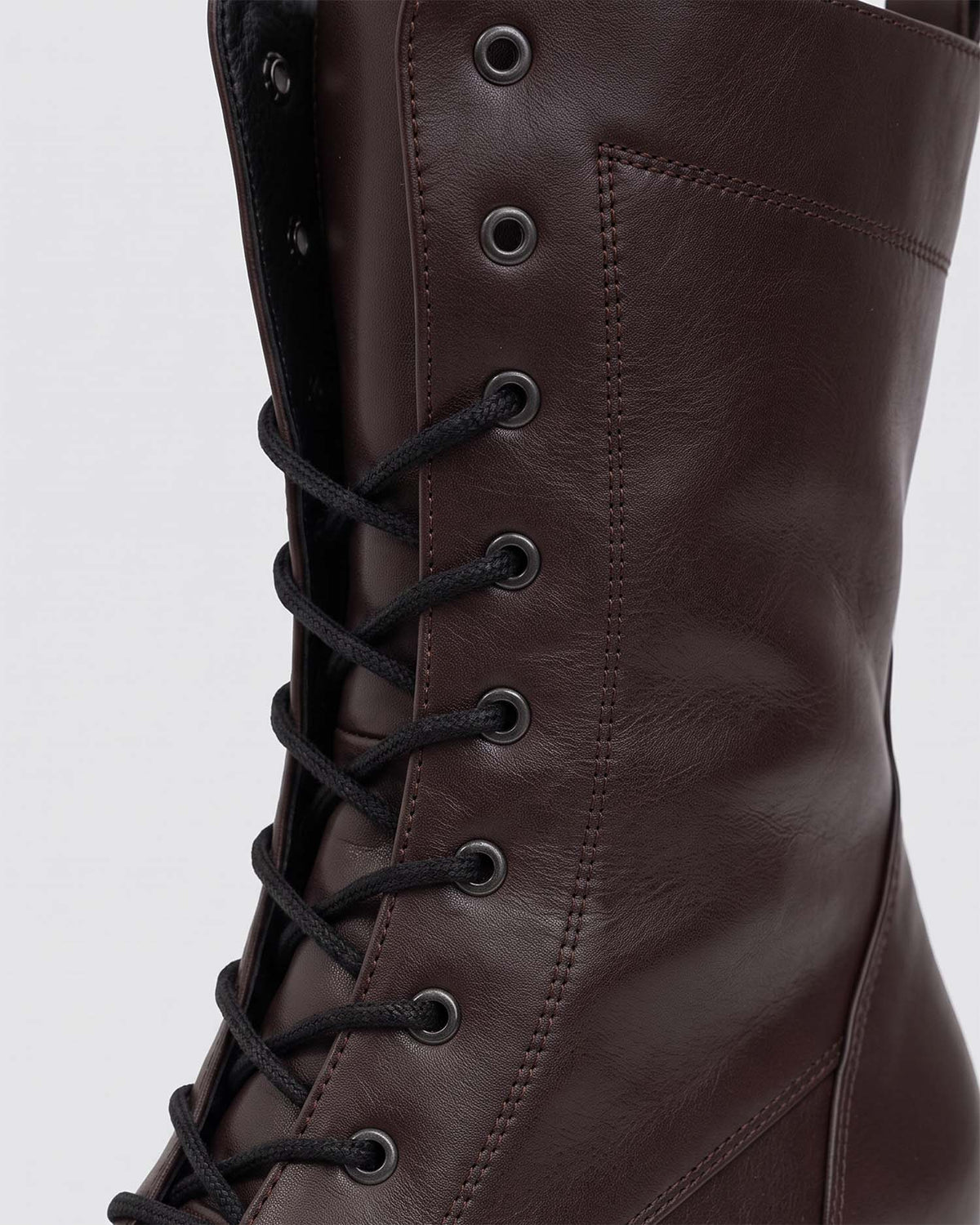BOHEMA High Boots Chocolate - chocolate brown women's lace-up boots made from grape plant leather, lacing detail