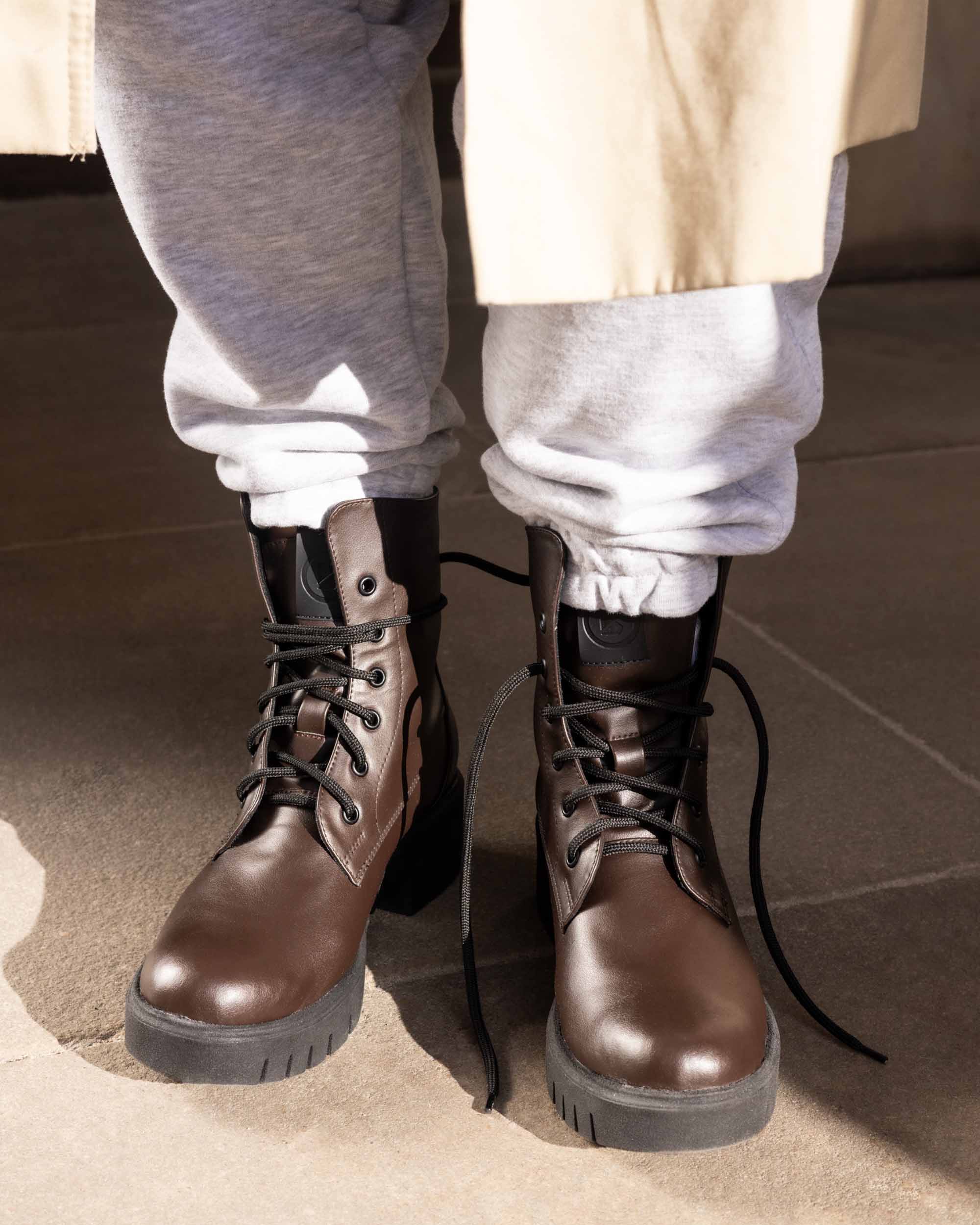 BOHEMA Workers No. 3 - chocolate brown women's lace-up boots made from plant leather