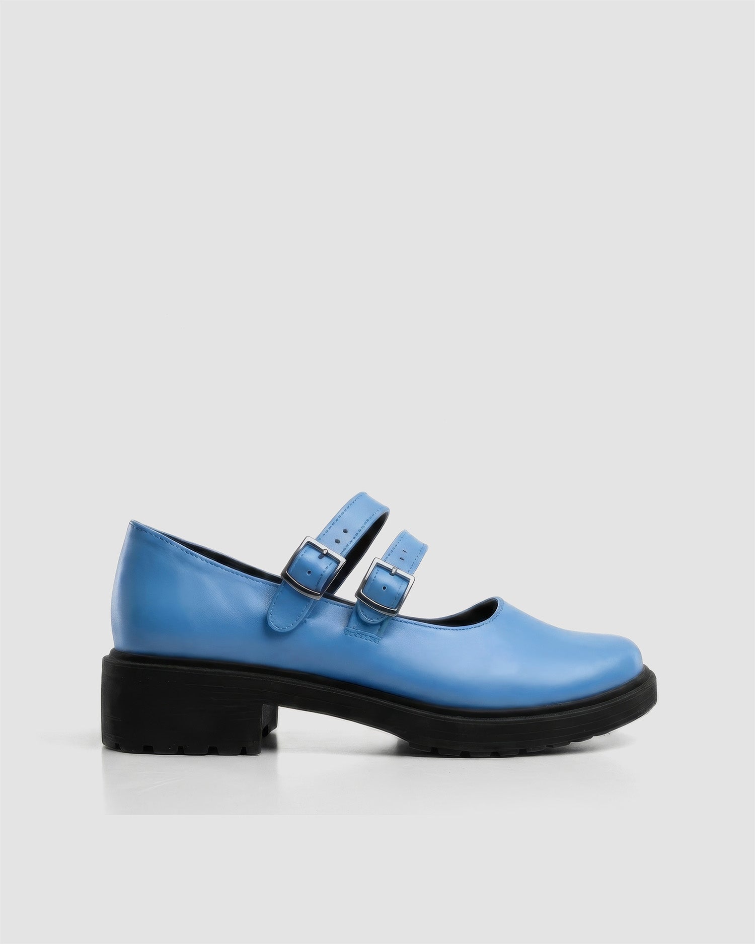 Twin Mary Jane Baby Blue vegan ballerinas, on model styling
