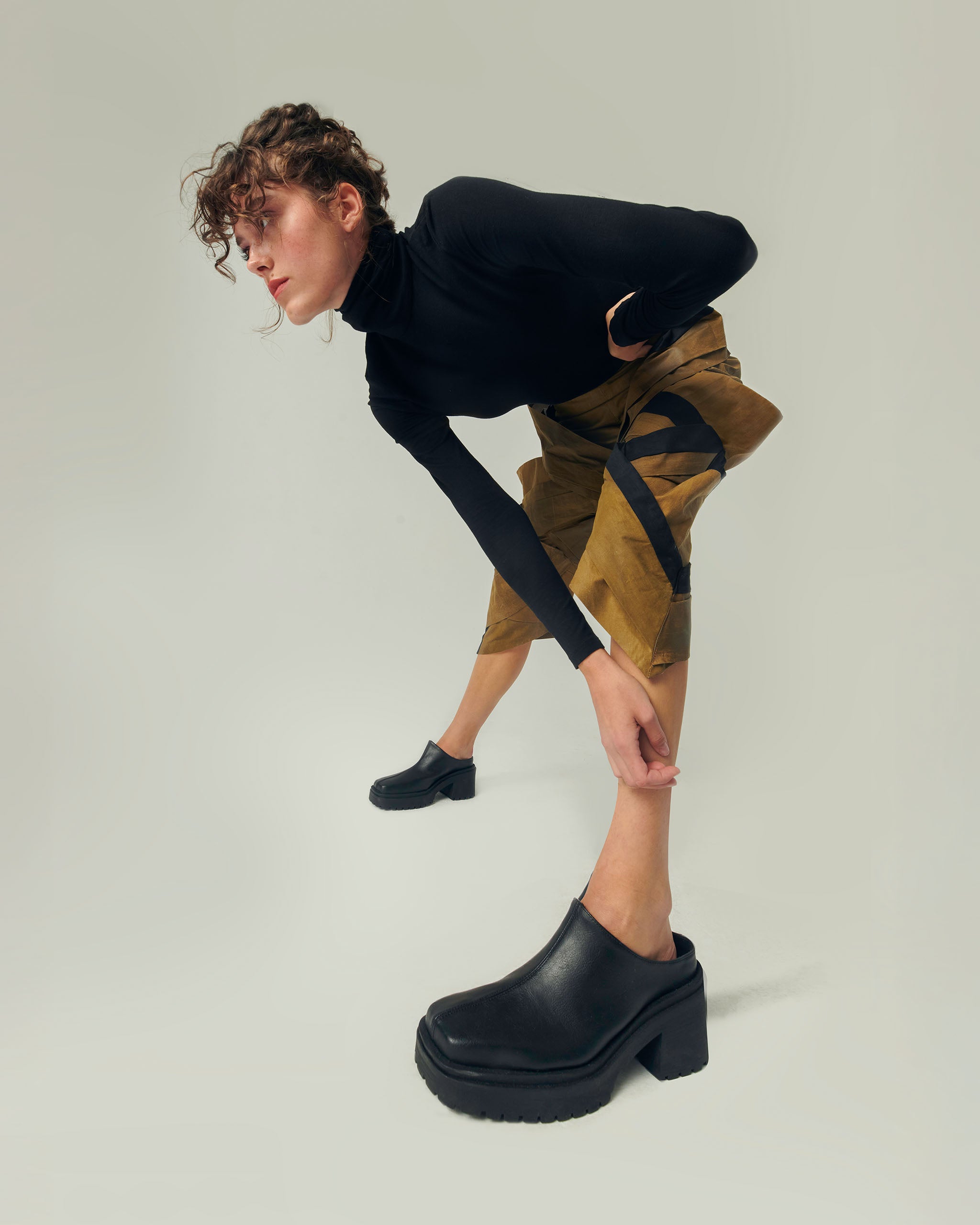 BOHEMA Squared Mule - black women's mules made from grape plant leather