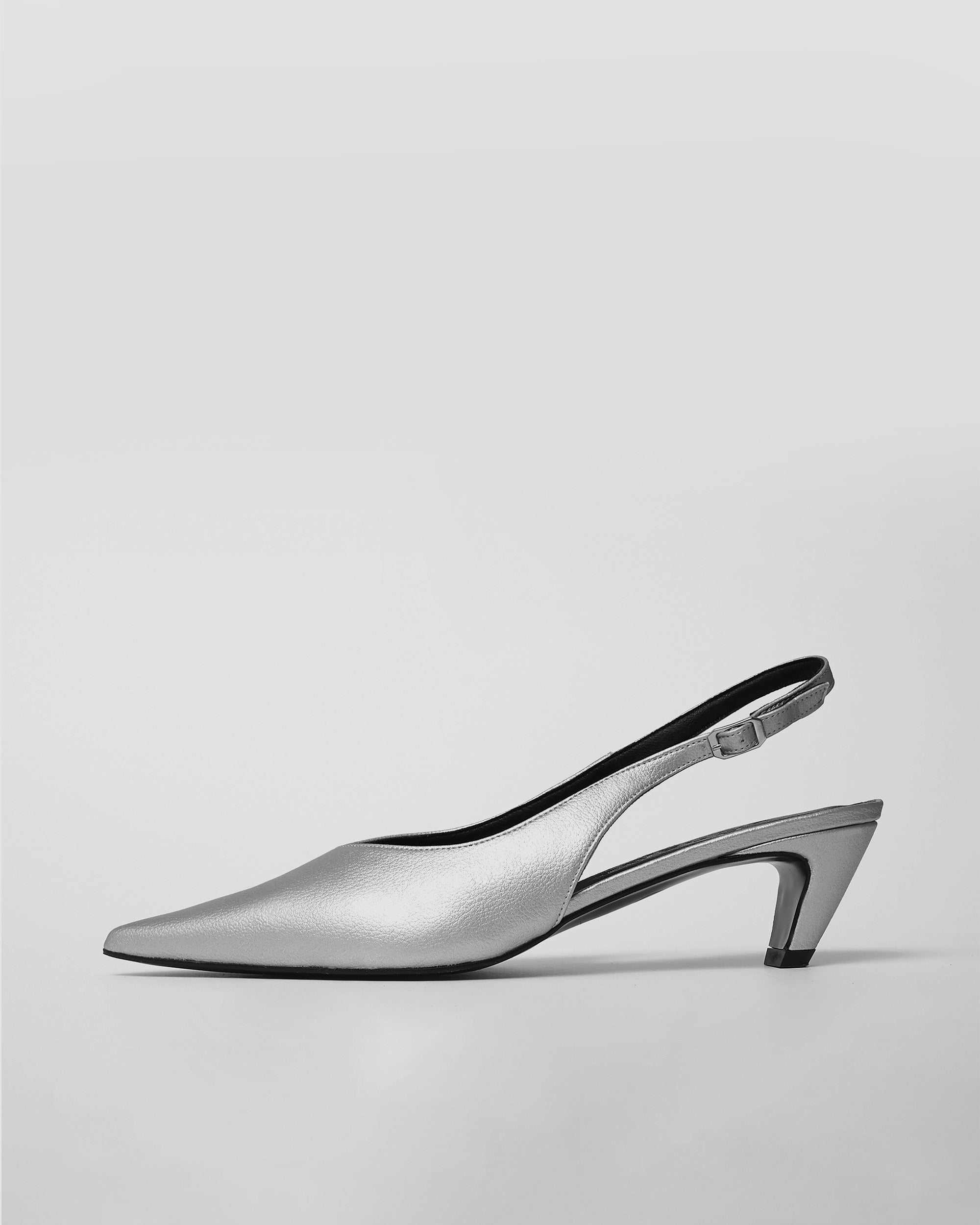 BOHEMA Kitten Heels in silver - back view of women's kitten heel pumps
