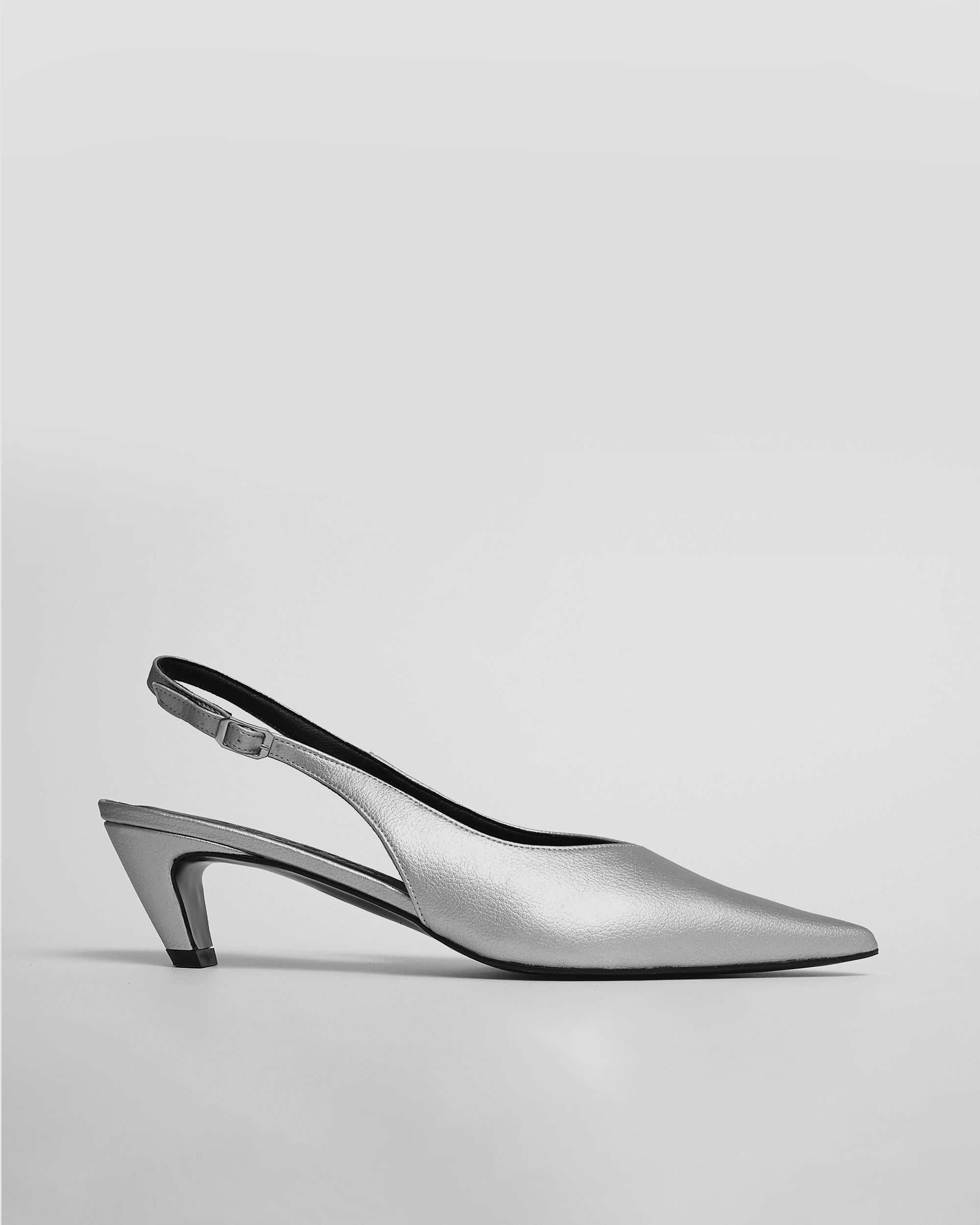BOHEMA Kitten Heels in silver - side view of women's kitten heel pumps