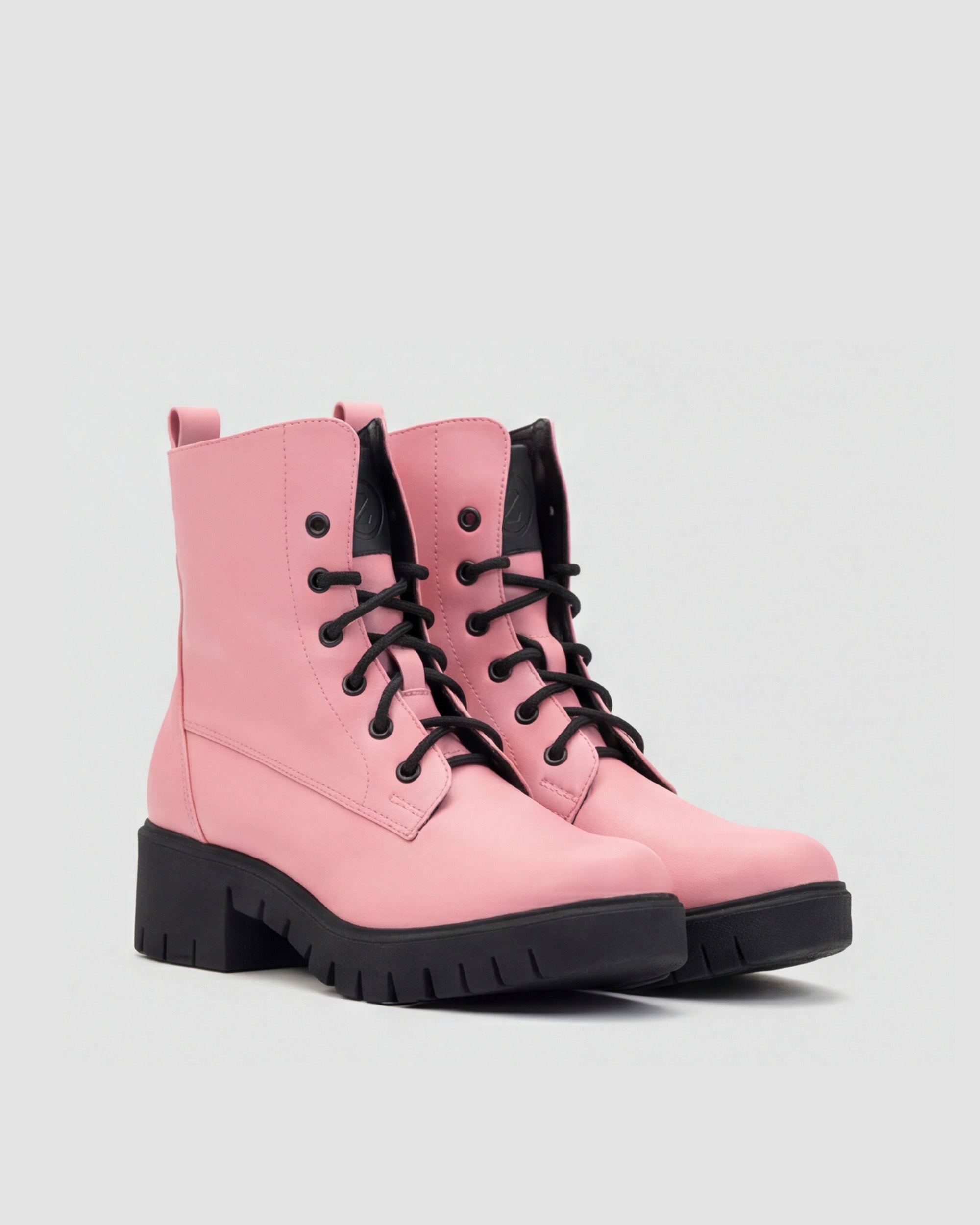 BOHEMA Workers No. 3 in pink - back view of women's lace-up boots