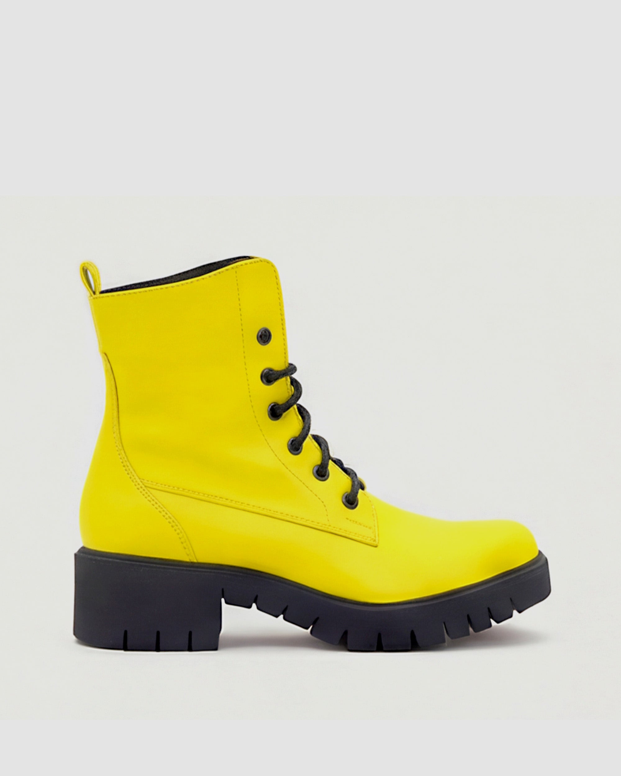 BOHEMA Workers No. 3 in yellow - top view of women's lace-up boots