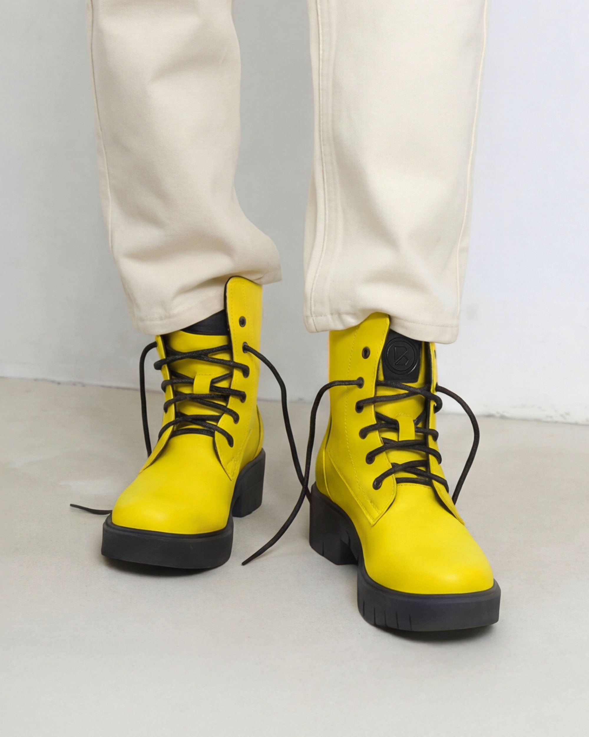 BOHEMA Workers No. 3 - yellow women's lace-up boots made from plant leather