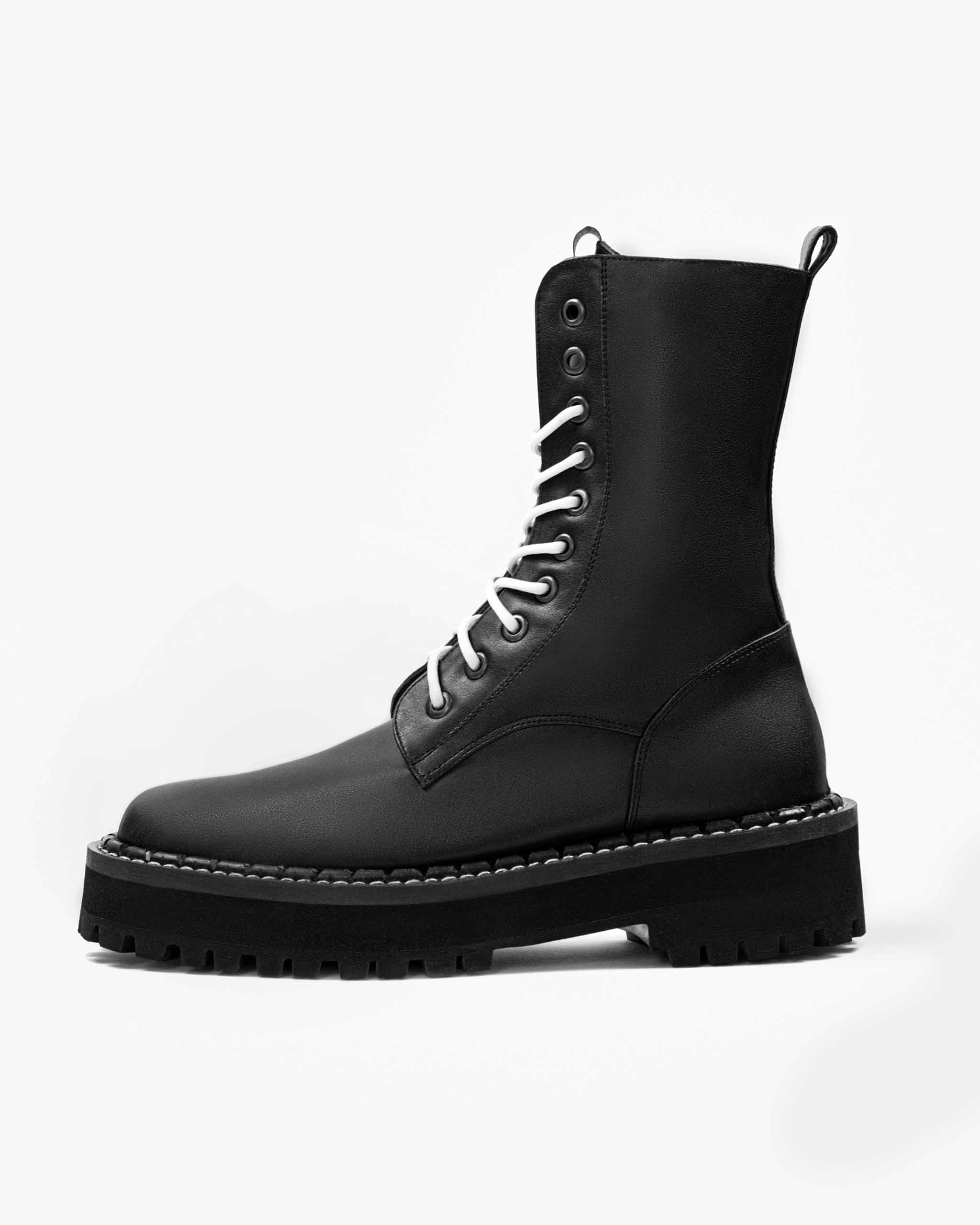 BOHEMA Combat Workers - black men's combat boots made from cactus plant leather
