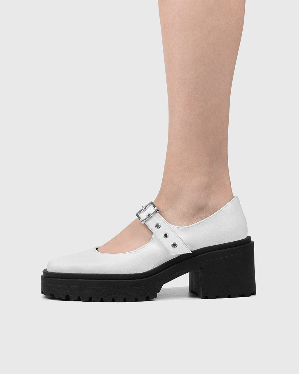 BOHEMA Squared Mary Jane Pumps in white - pair view of women's Mary Jane ballet flats