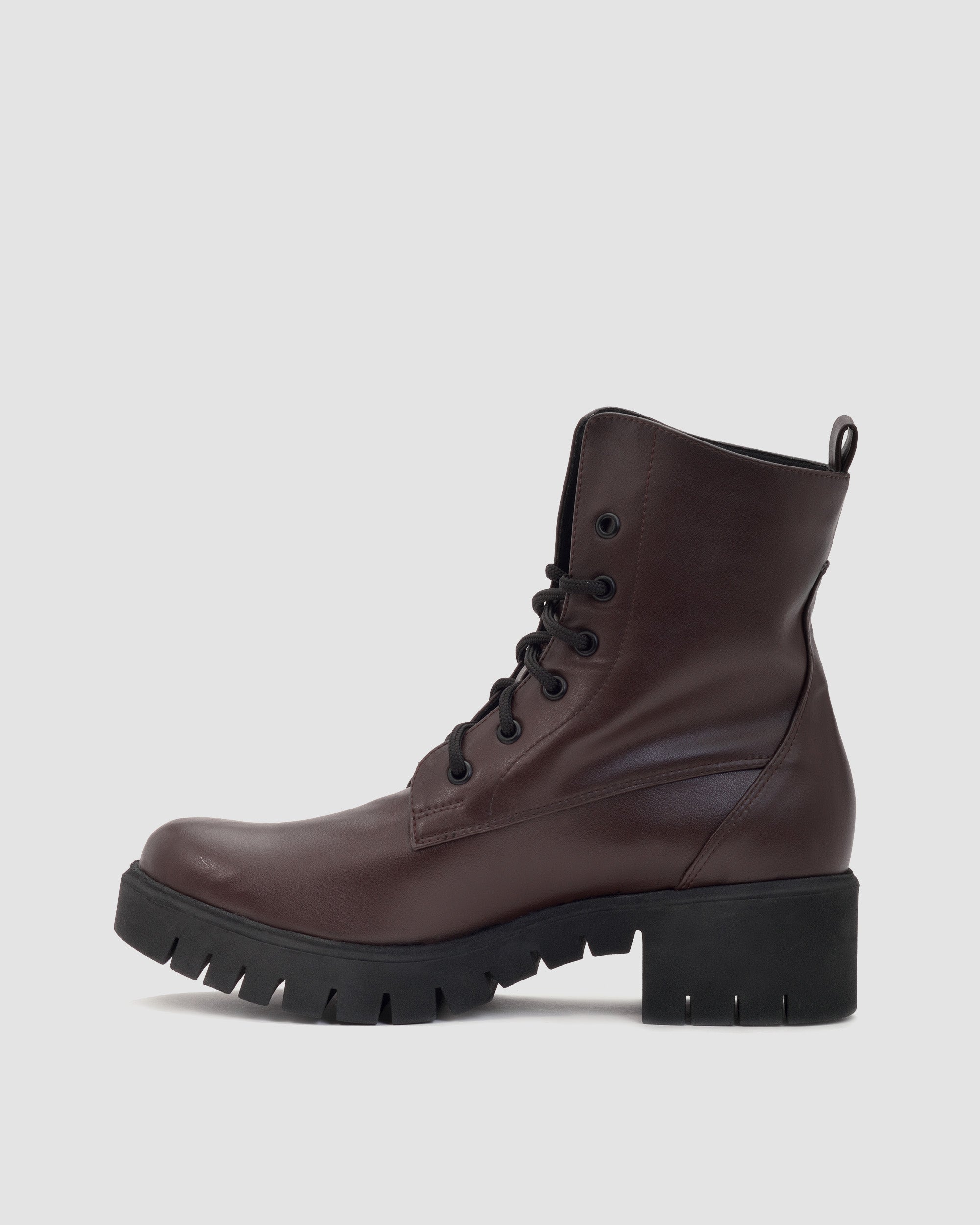 BOHEMA Workers No. 3 in chocolate brown - side view of women's lace-up boots
