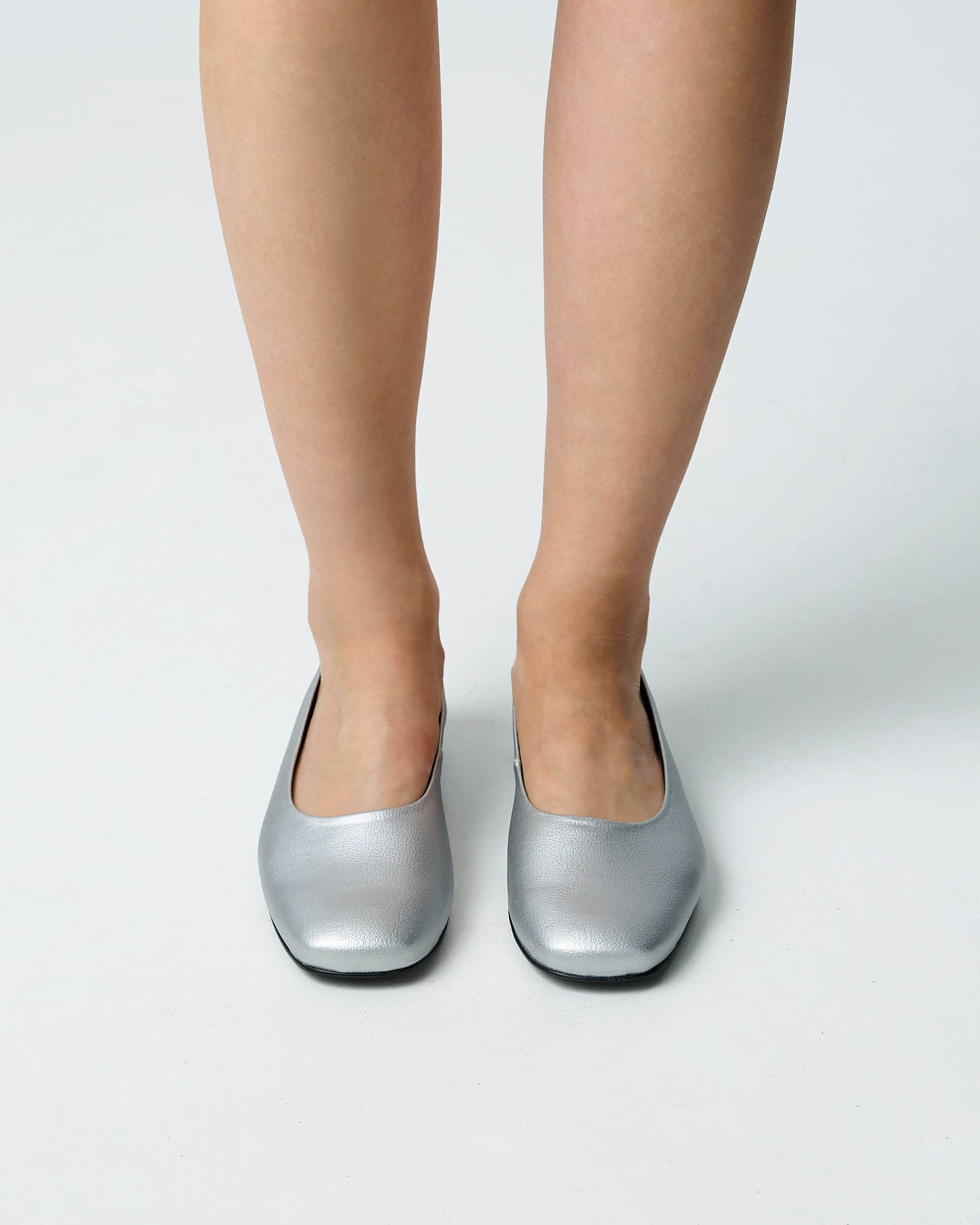 BOHEMA Silver Diana Pumps in silver - side view of women's square-toe ballet flats