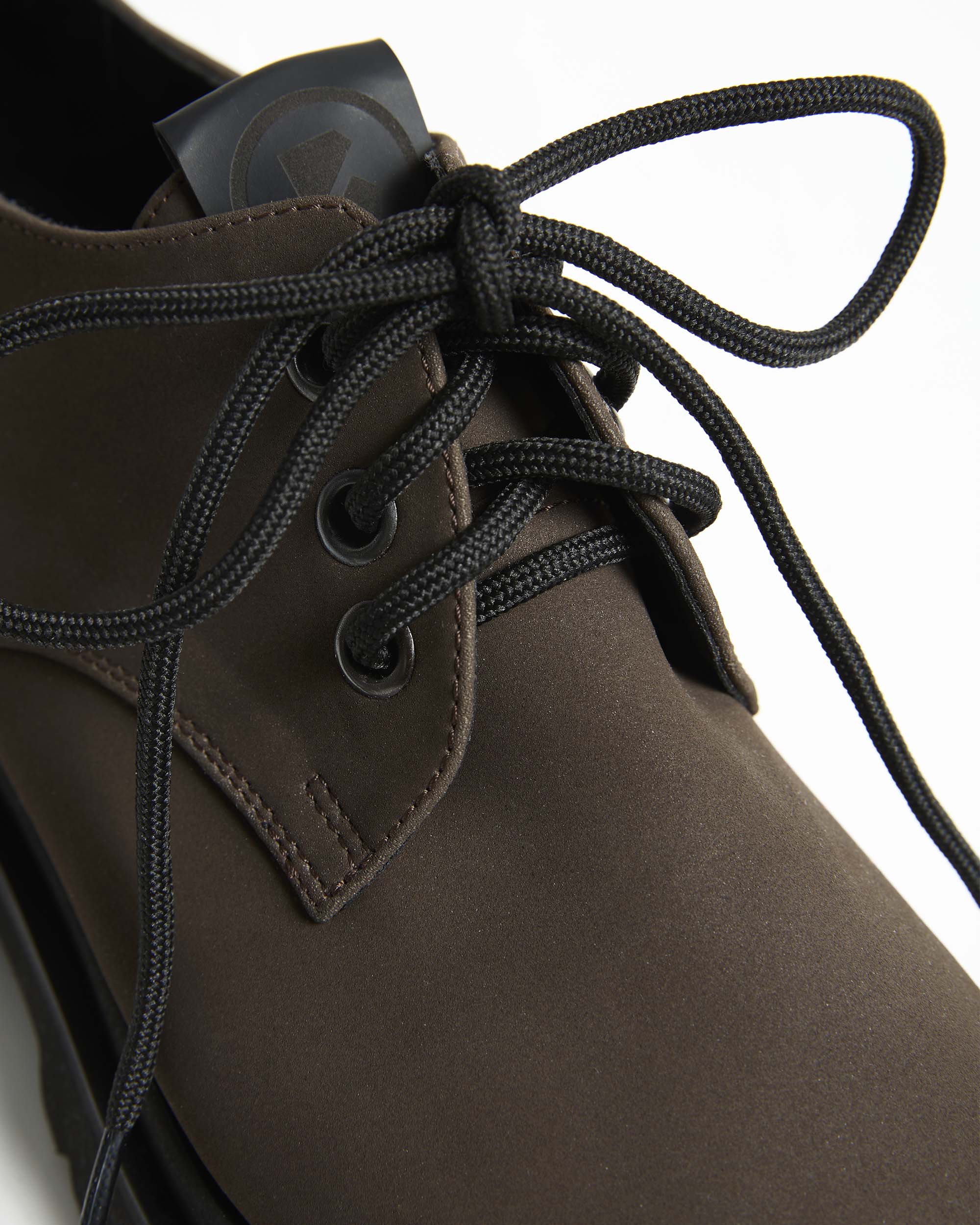 BOHEMA Chunky Derbs No. 2 in chocolate brown - top view of women's derby shoes