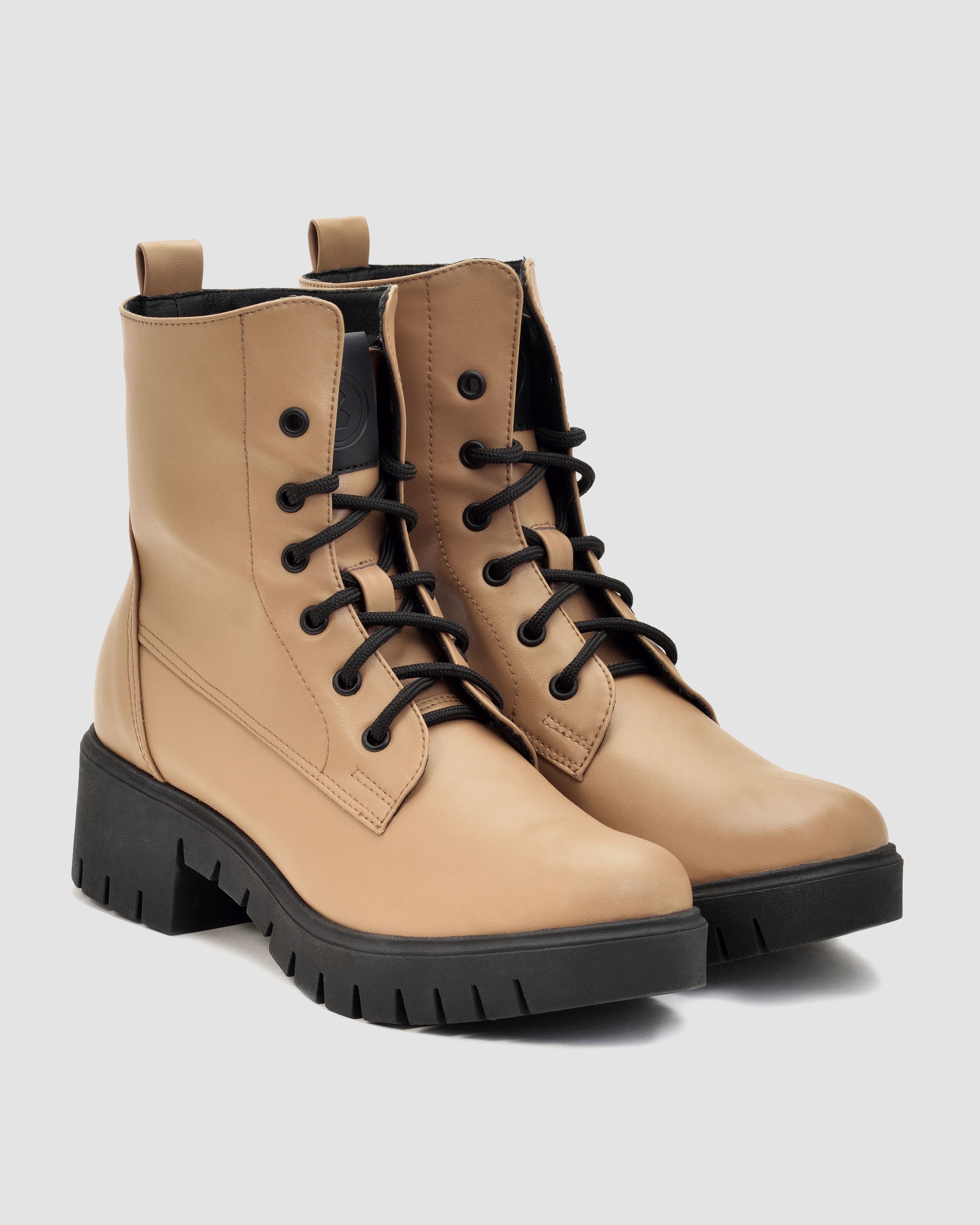 BOHEMA Workers No. 3 in caramel - top view of women's lace-up boots
