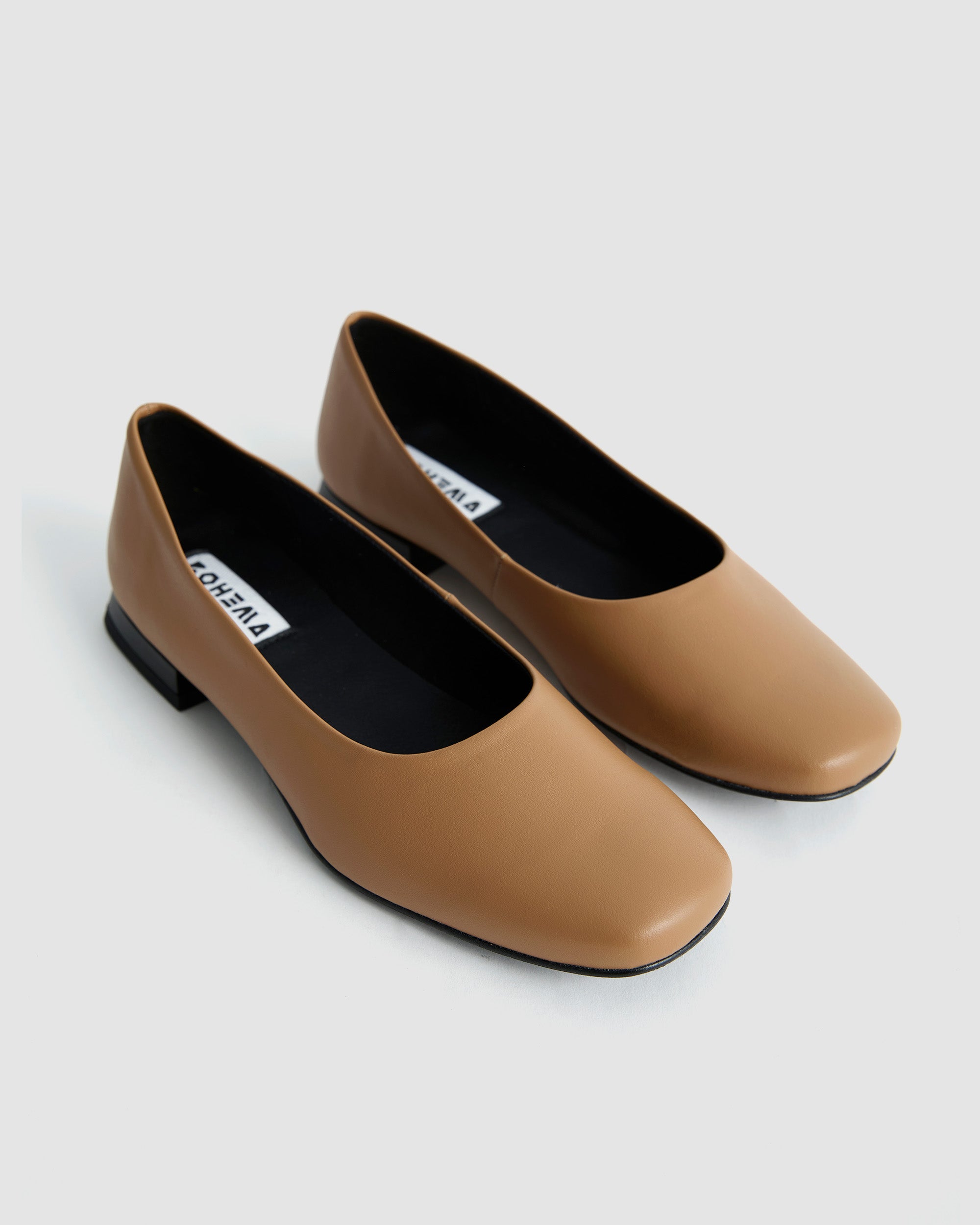BOHEMA Carmel Diana Pumps in caramel - side view of women's square-toe ballet flats