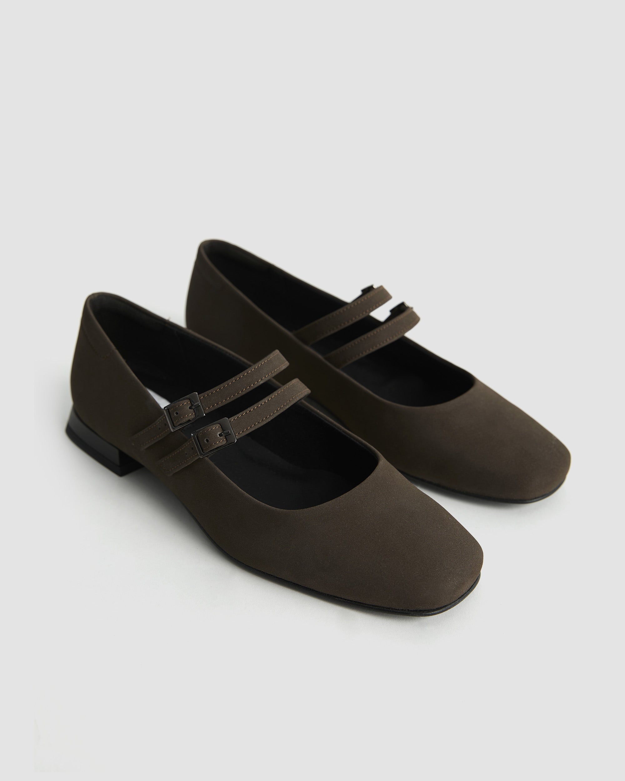 BOHEMA Chocolate Mary Jane Pumps in chocolate brown - side view of women's Mary Jane ballet flats