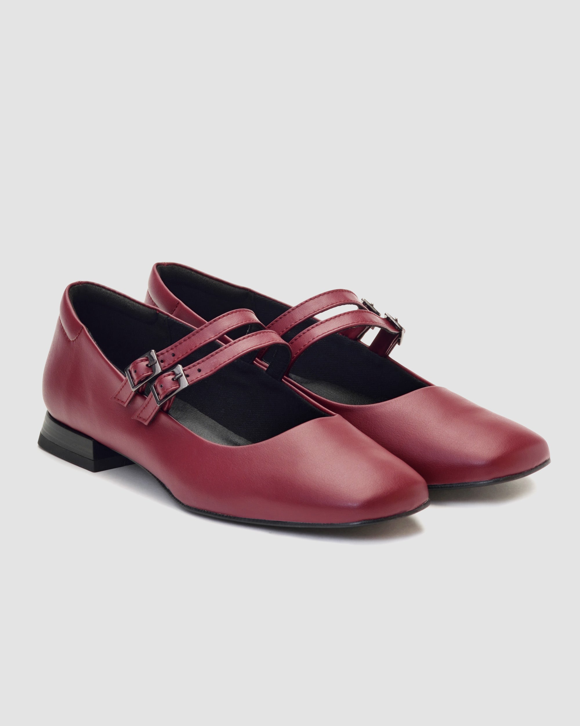 BOHEMA Cherry Mary Jane Pumps in burgundy - side view of women's Mary Jane ballet flats
