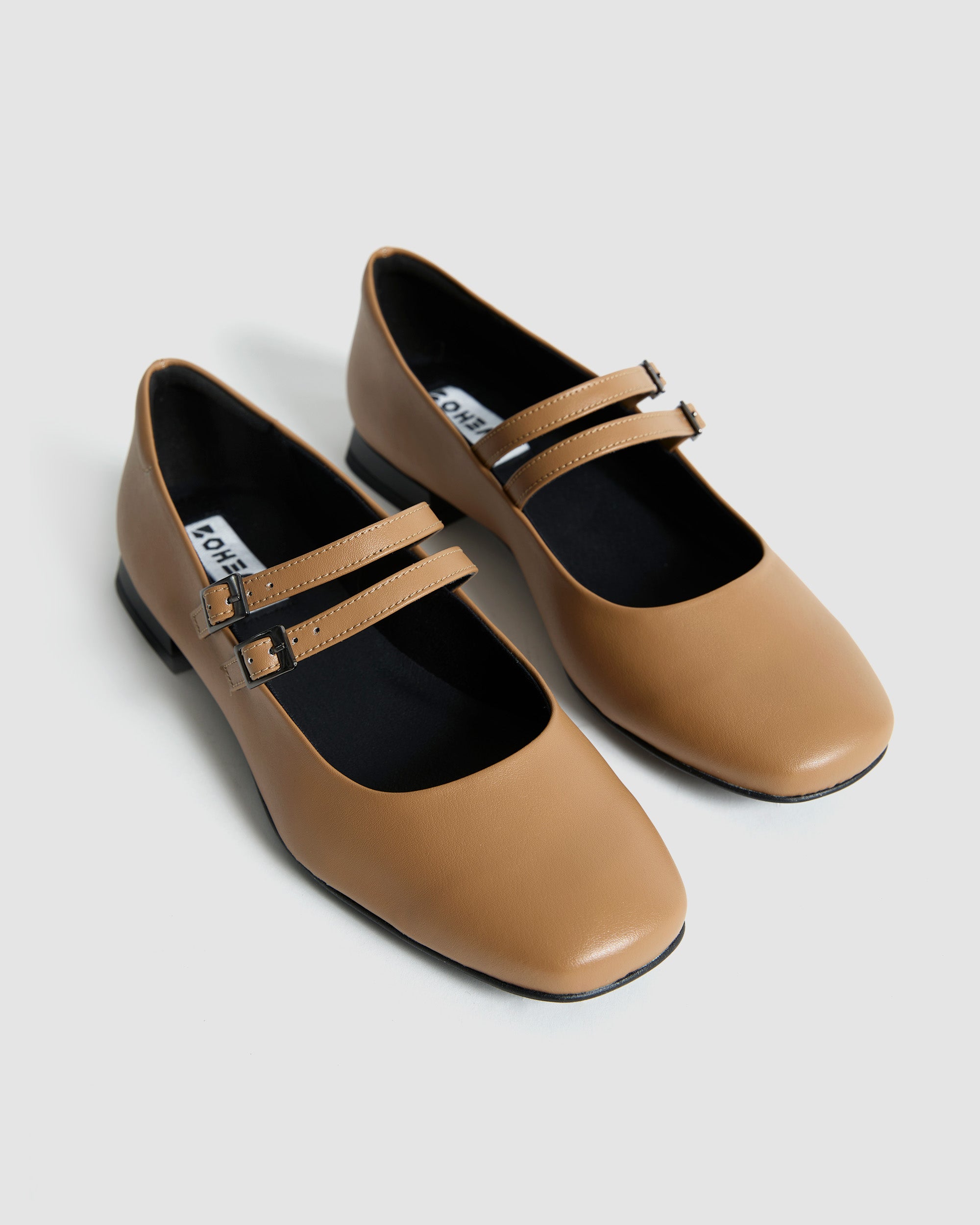 BOHEMA Carmel Mary Jane Pumps in caramel - top view of women's Mary Jane ballet flats